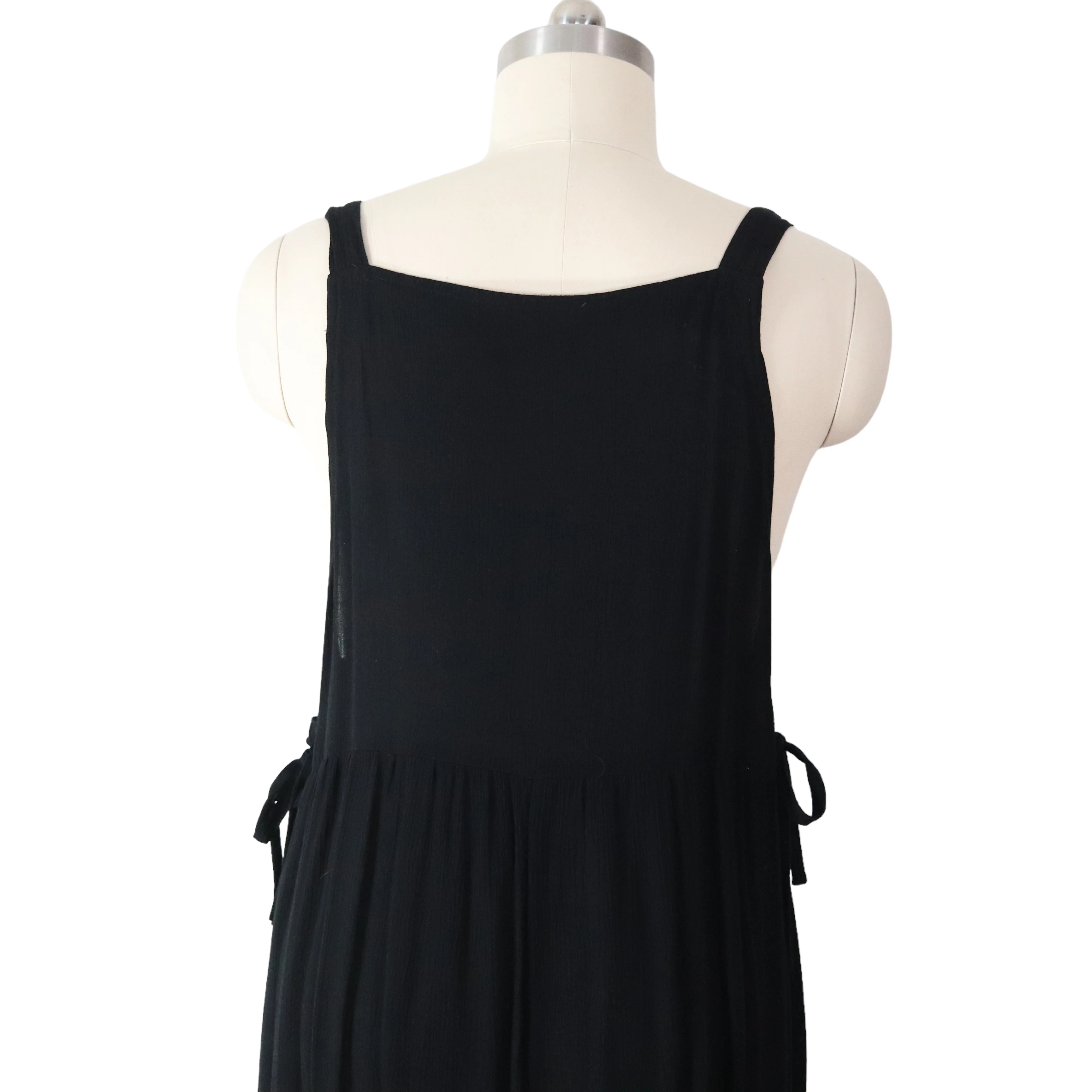 90s Black Rayon Overall Jumper Dress Maxi Pinafore By 1601 - Image 6