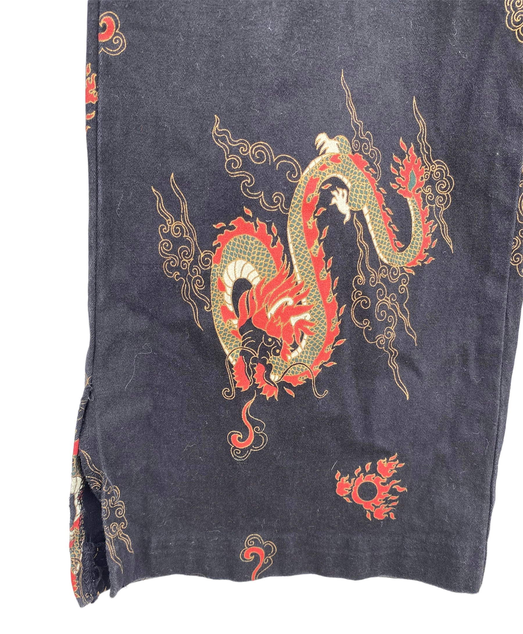 90s Black Red Gold Dragon Pants Cotton Spandex Rad By Younity - Image 5