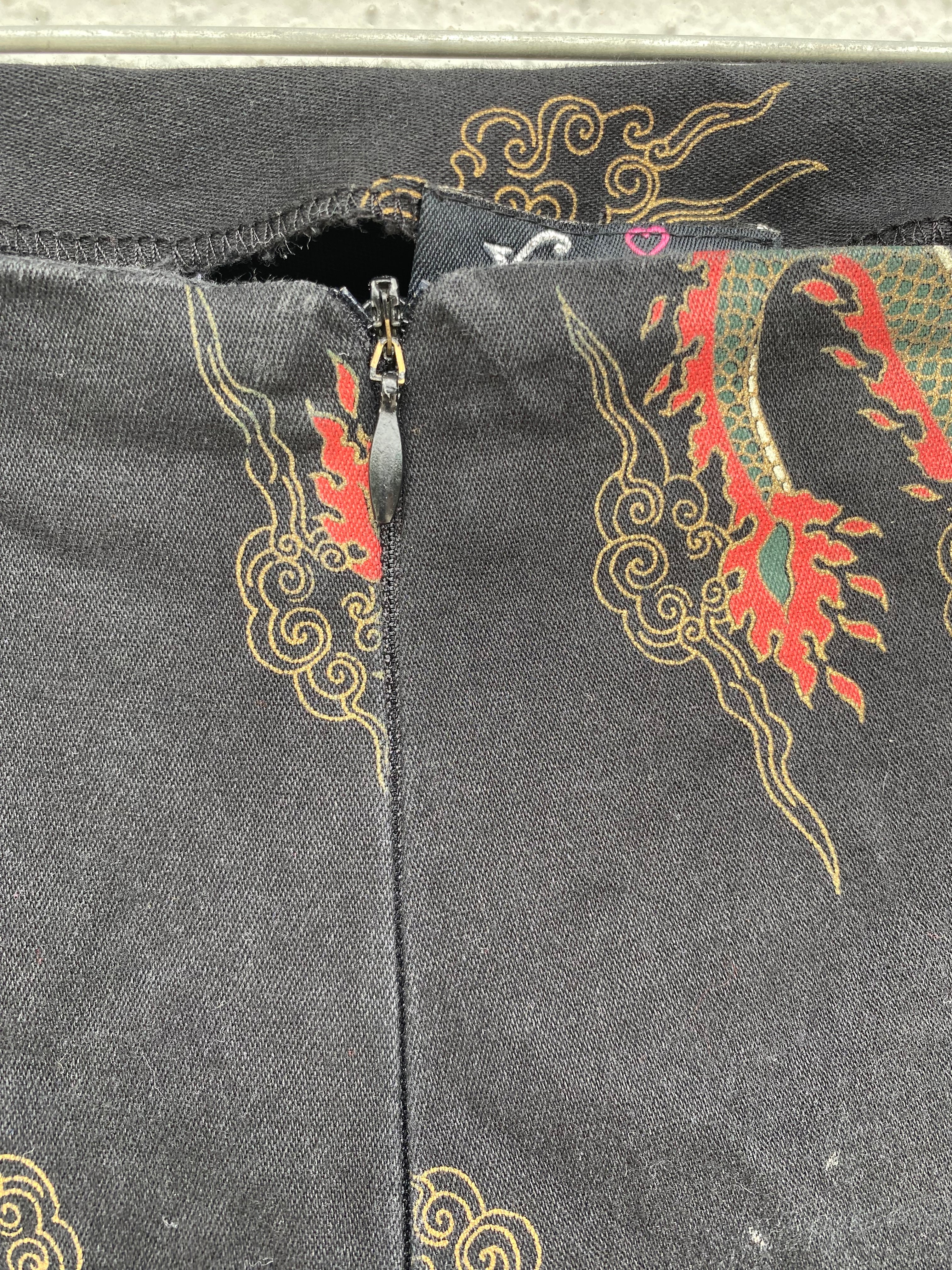 90s Black Red Gold Dragon Pants Cotton Spandex Rad By Younity - Image 6
