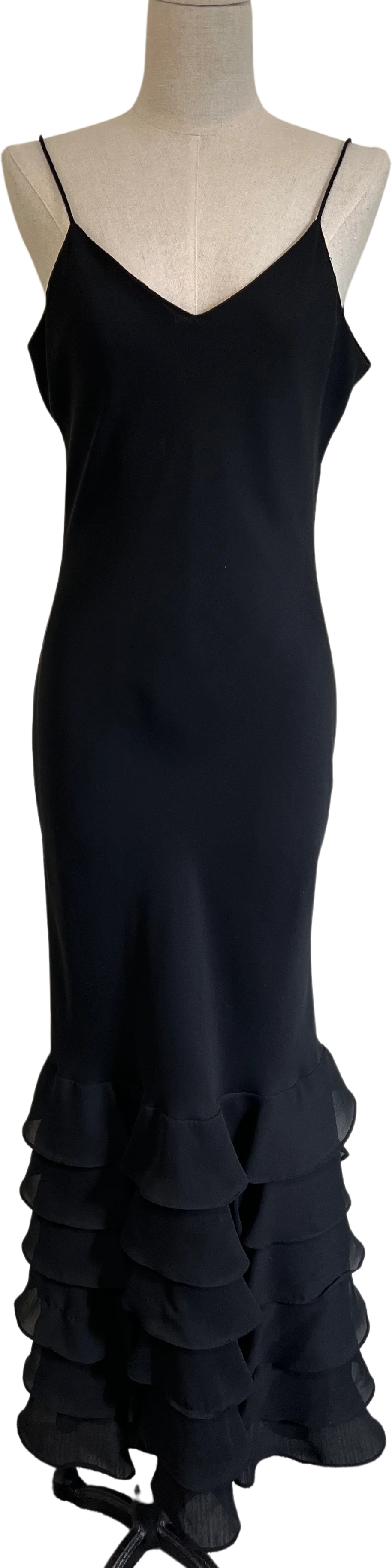 90s Black Ruffle Bottom Dress By Niki