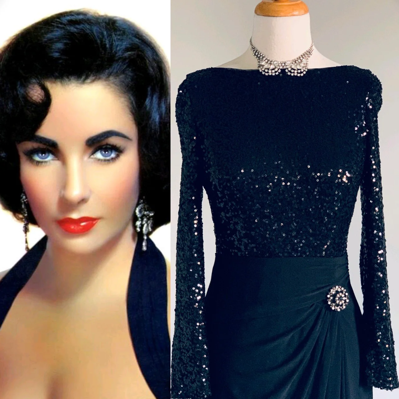 90s Black Sequin Evening Dress By Ralph Lauren Evening - Image 3