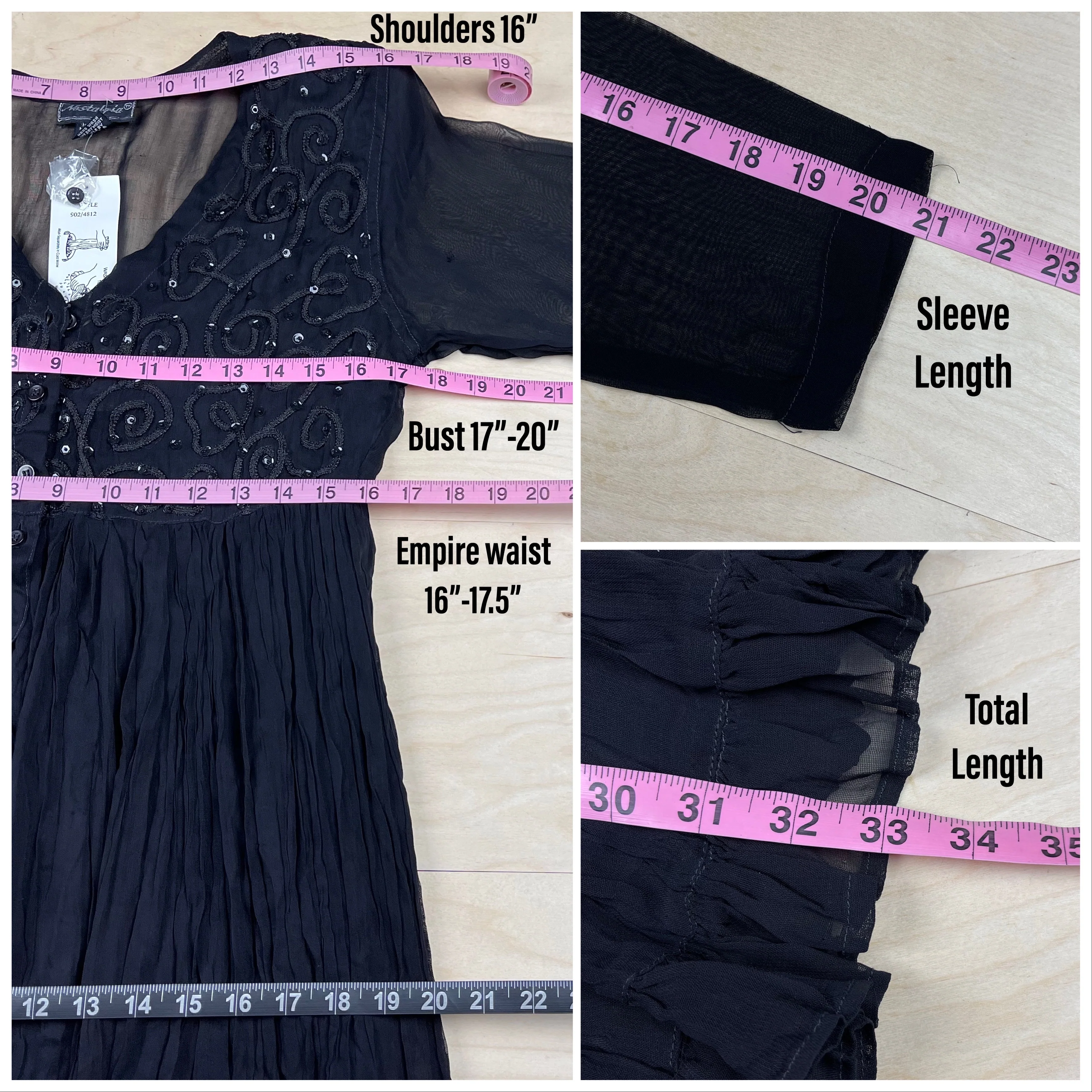90s Black Sequin Long Sleeve Babydoll Mini Dress By Nostalgia - Image 9