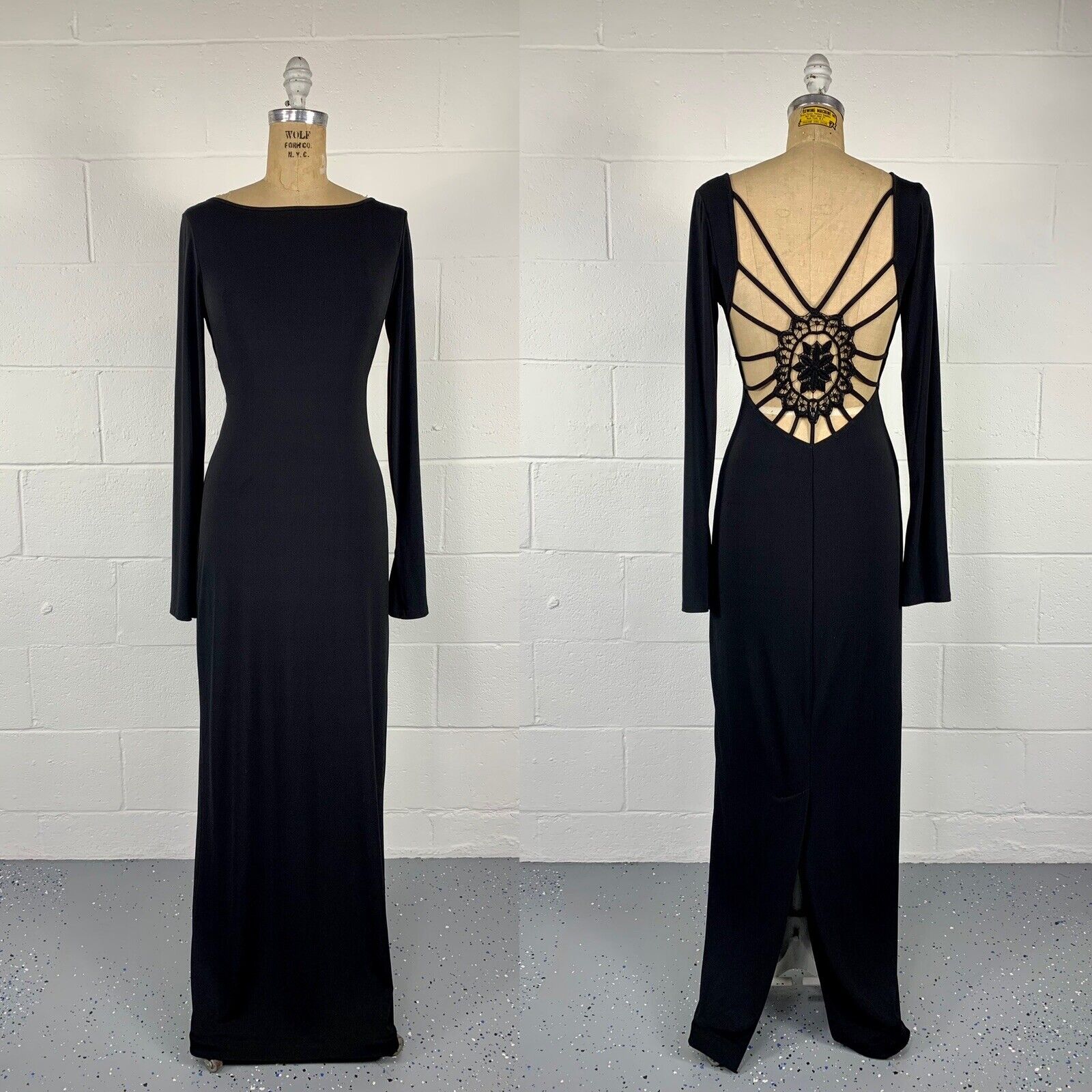 90s Black Slinky Knit Backless Crochet Spiderweb Gown By Newport News - Image 10