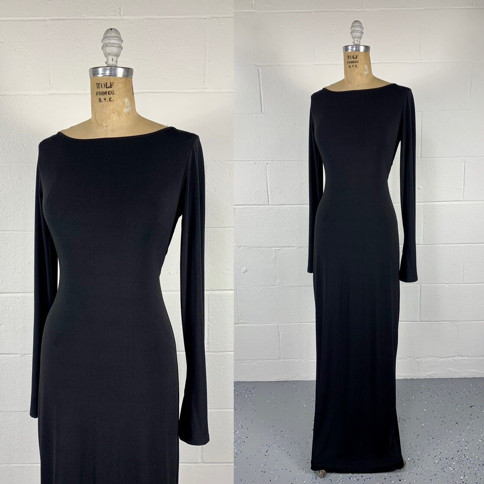 90s Black Slinky Knit Backless Crochet Spiderweb Gown By Newport News - Image 4