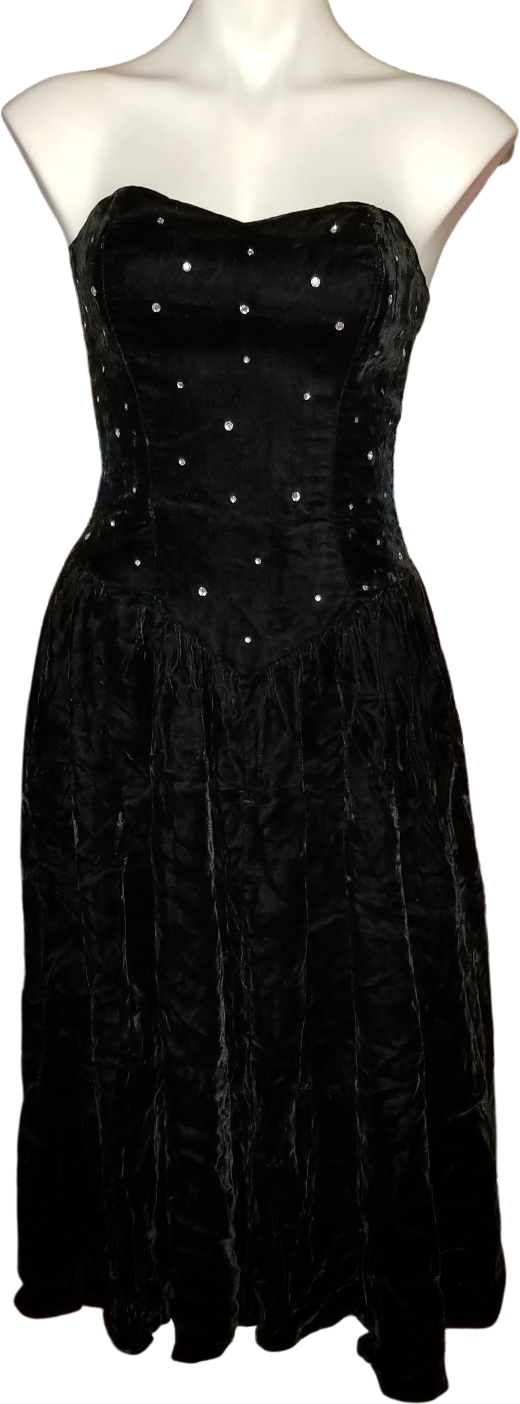 90s Black Strapless Velvet Midi Dress With Crystals By Positively Ellyn