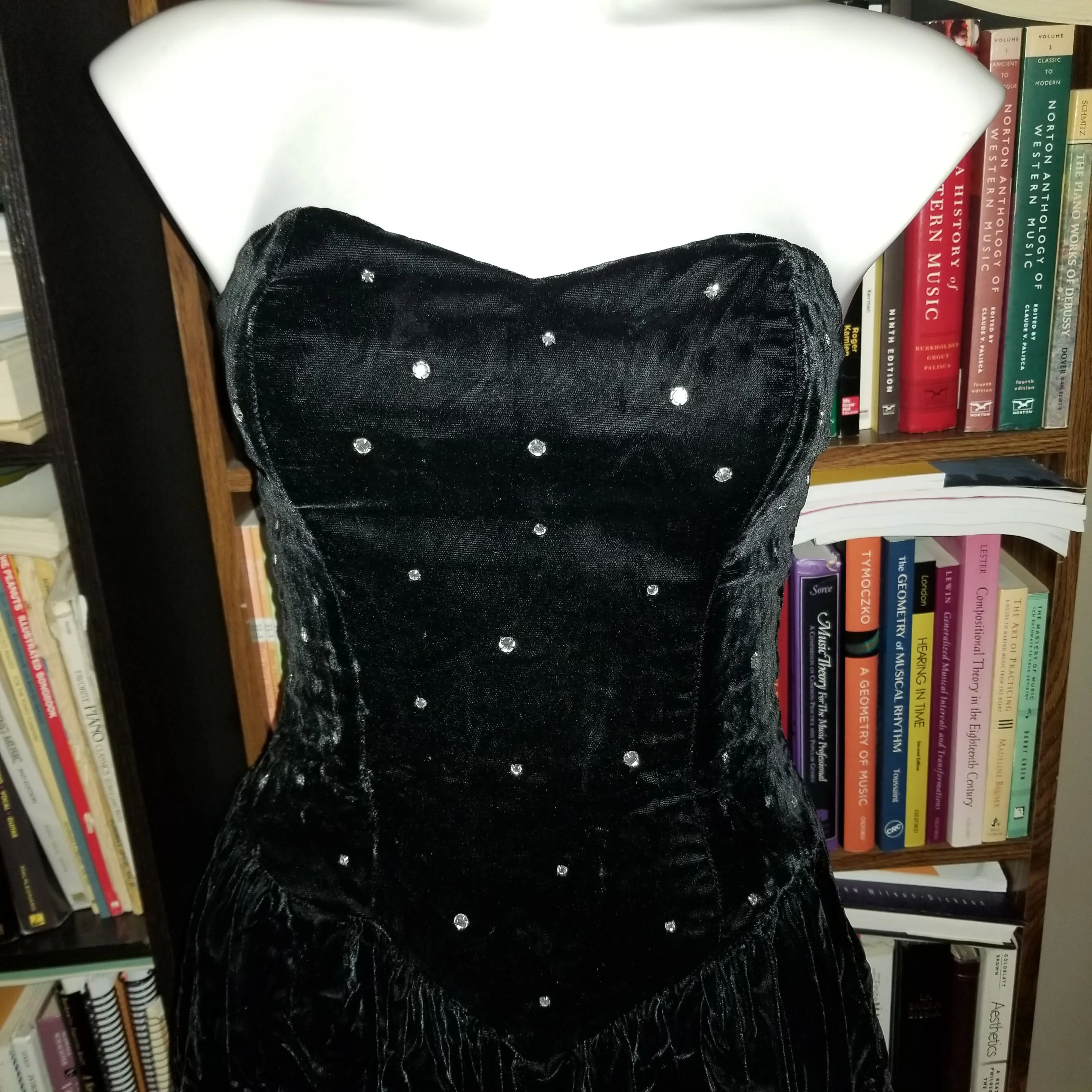 90s Black Strapless Velvet Midi Dress With Crystals By Positively Ellyn - Image 3