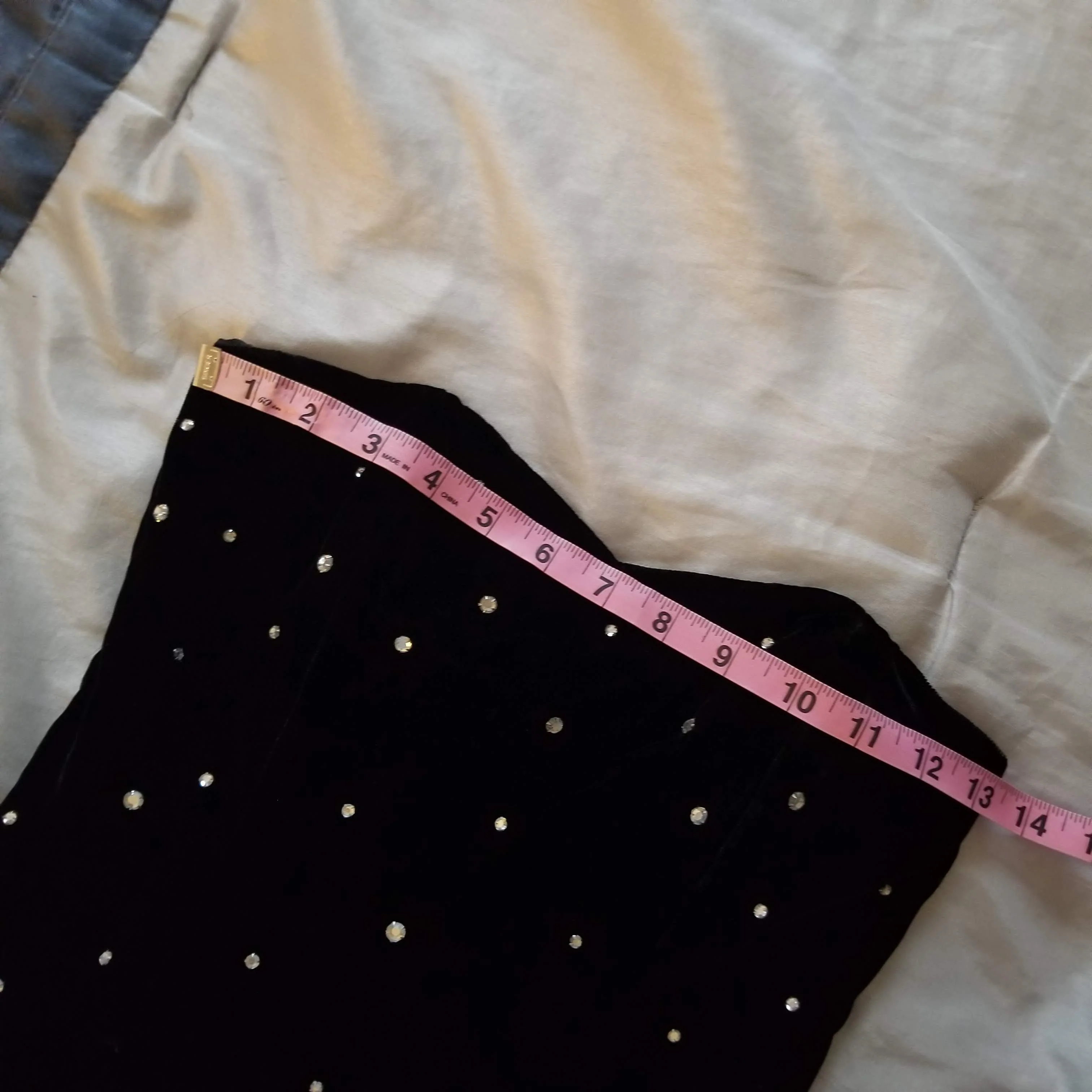 90s Black Strapless Velvet Midi Dress With Crystals By Positively Ellyn - Image 6