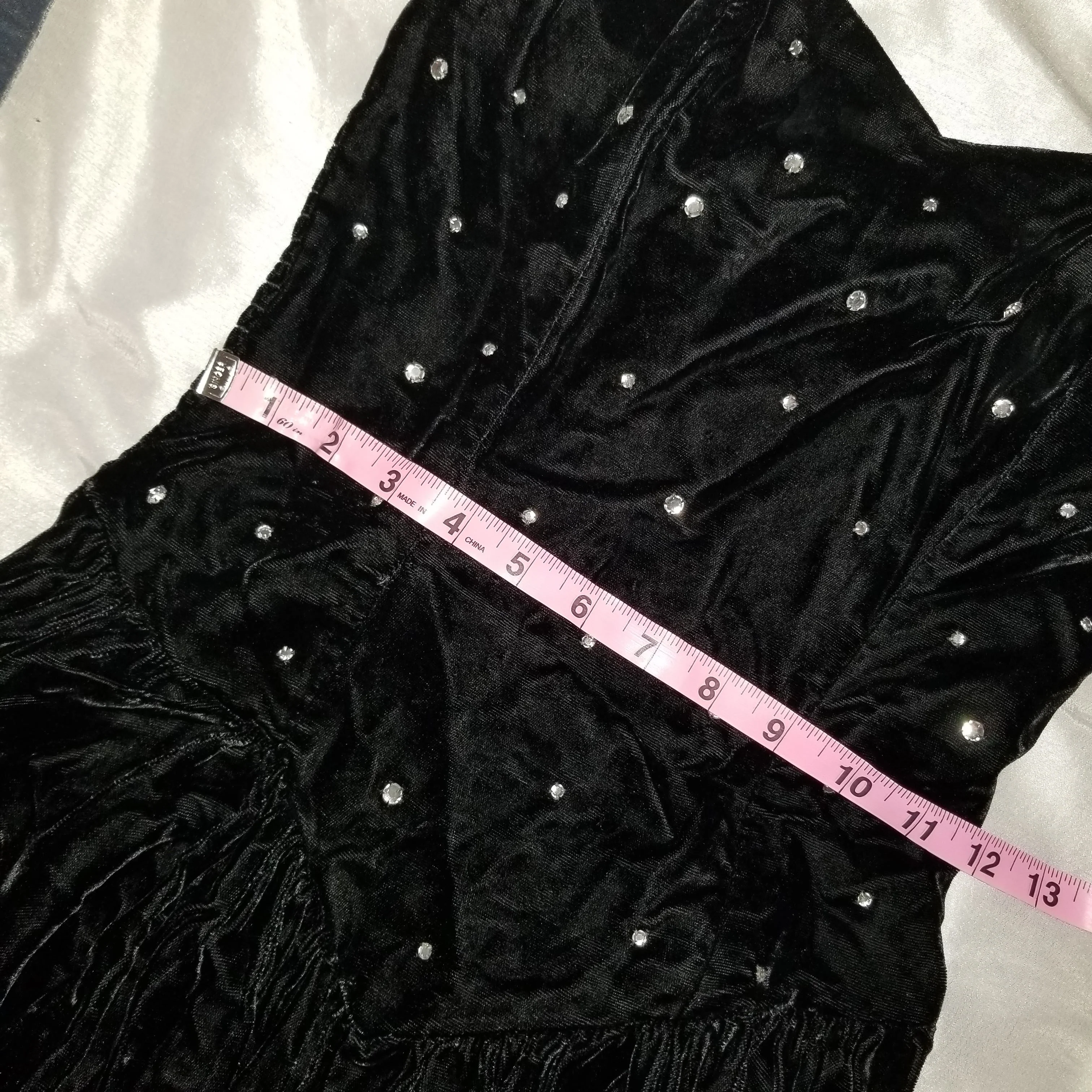 90s Black Strapless Velvet Midi Dress With Crystals By Positively Ellyn - Image 8