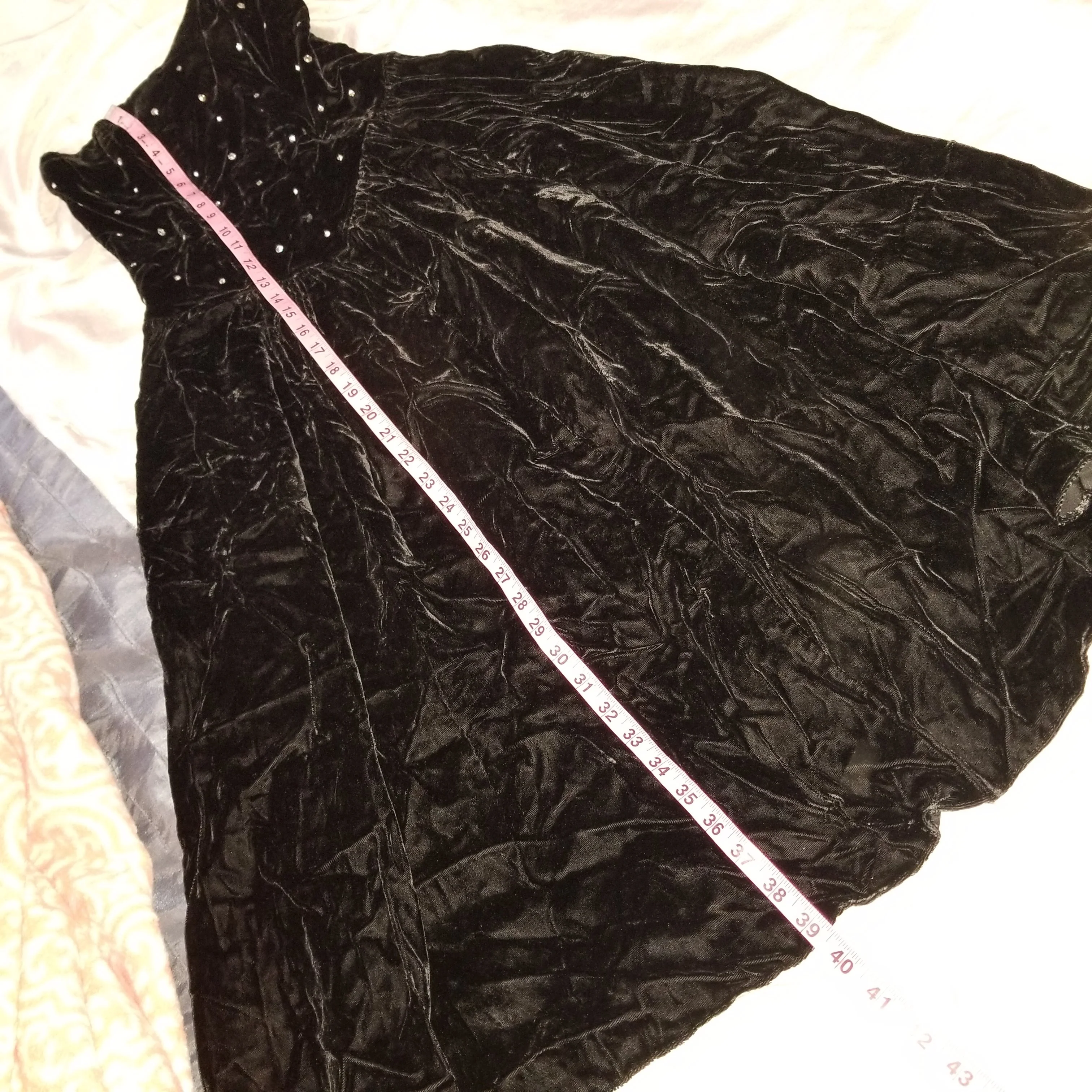 90s Black Strapless Velvet Midi Dress With Crystals By Positively Ellyn - Image 9