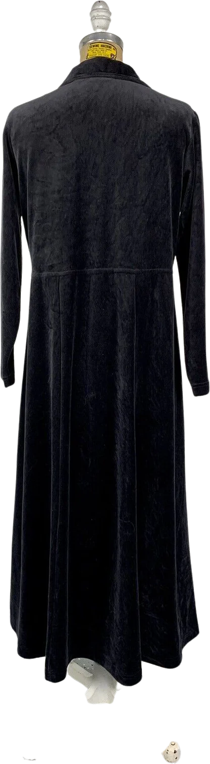 90s Black Velour Long Sleeve Shirt Dress Gothic Granny by LL Bean - Image 2