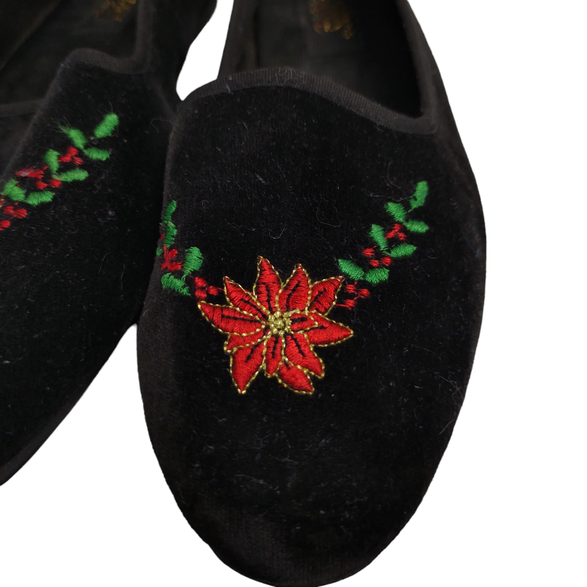 90s Black Velvet Christmas Loafers Poinsettia By Coasters - Image 4
