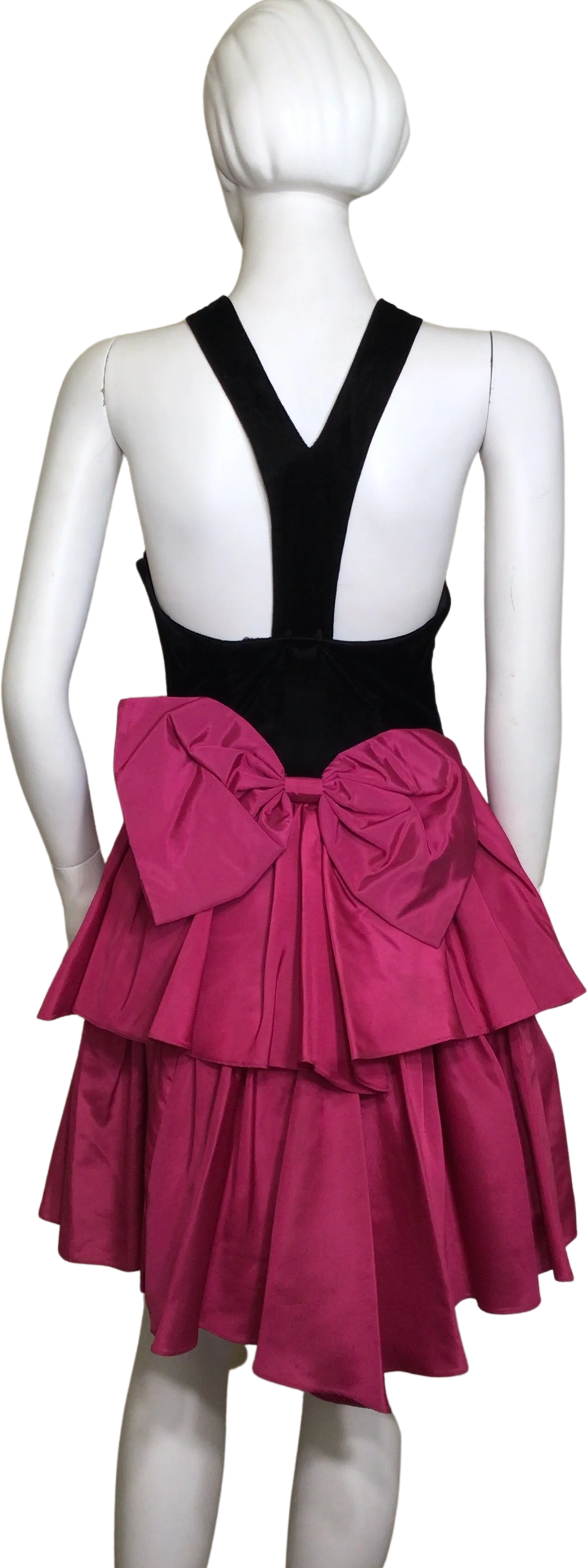 90s Black Velvet Pink Ruffled Cutout Back Mini Dress By Gunne Sax by Jessic Mcclintock - Image 2