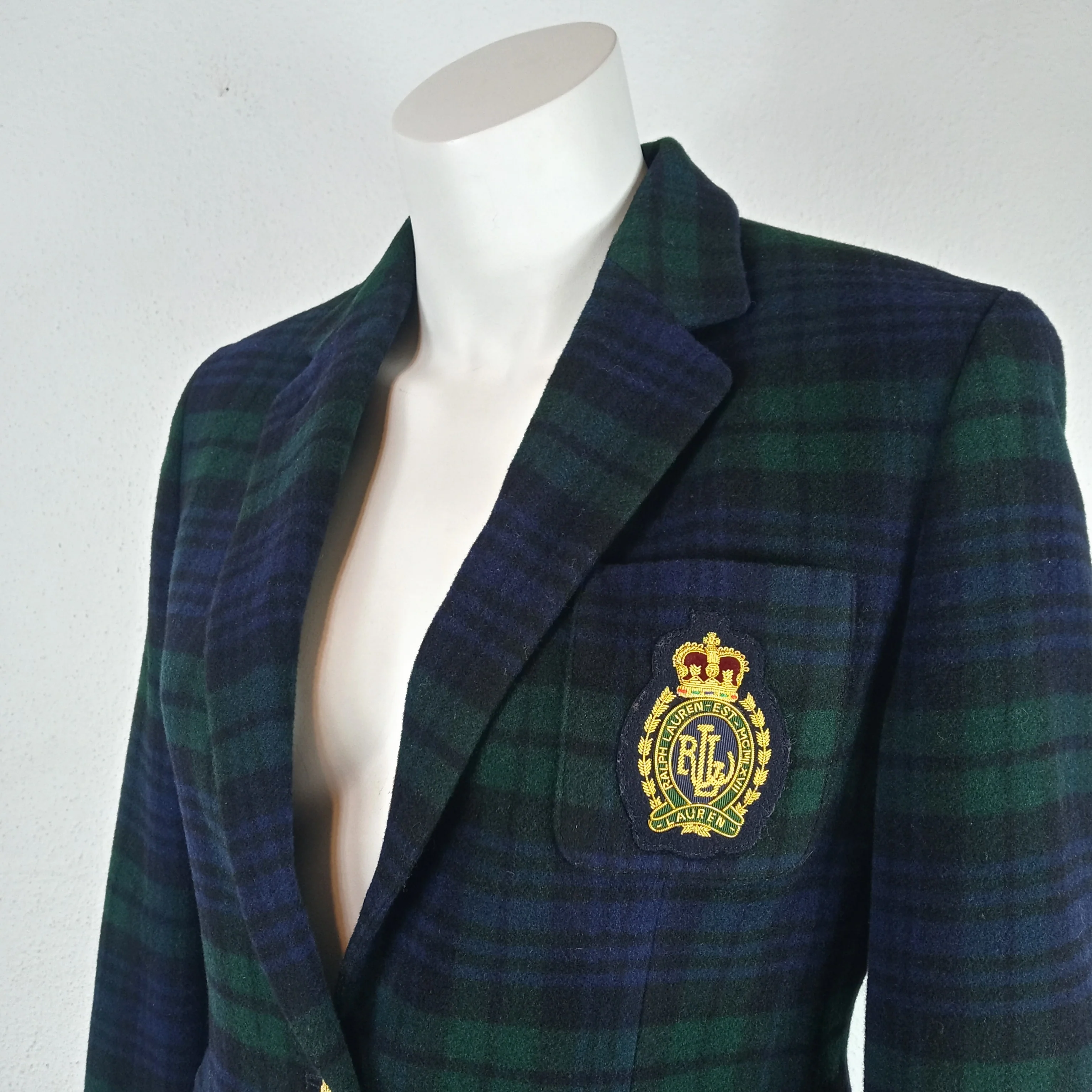 90s Black Watch Plaid Crest Pocket Cashmere Blazer By Ralph Lauren - Image 5