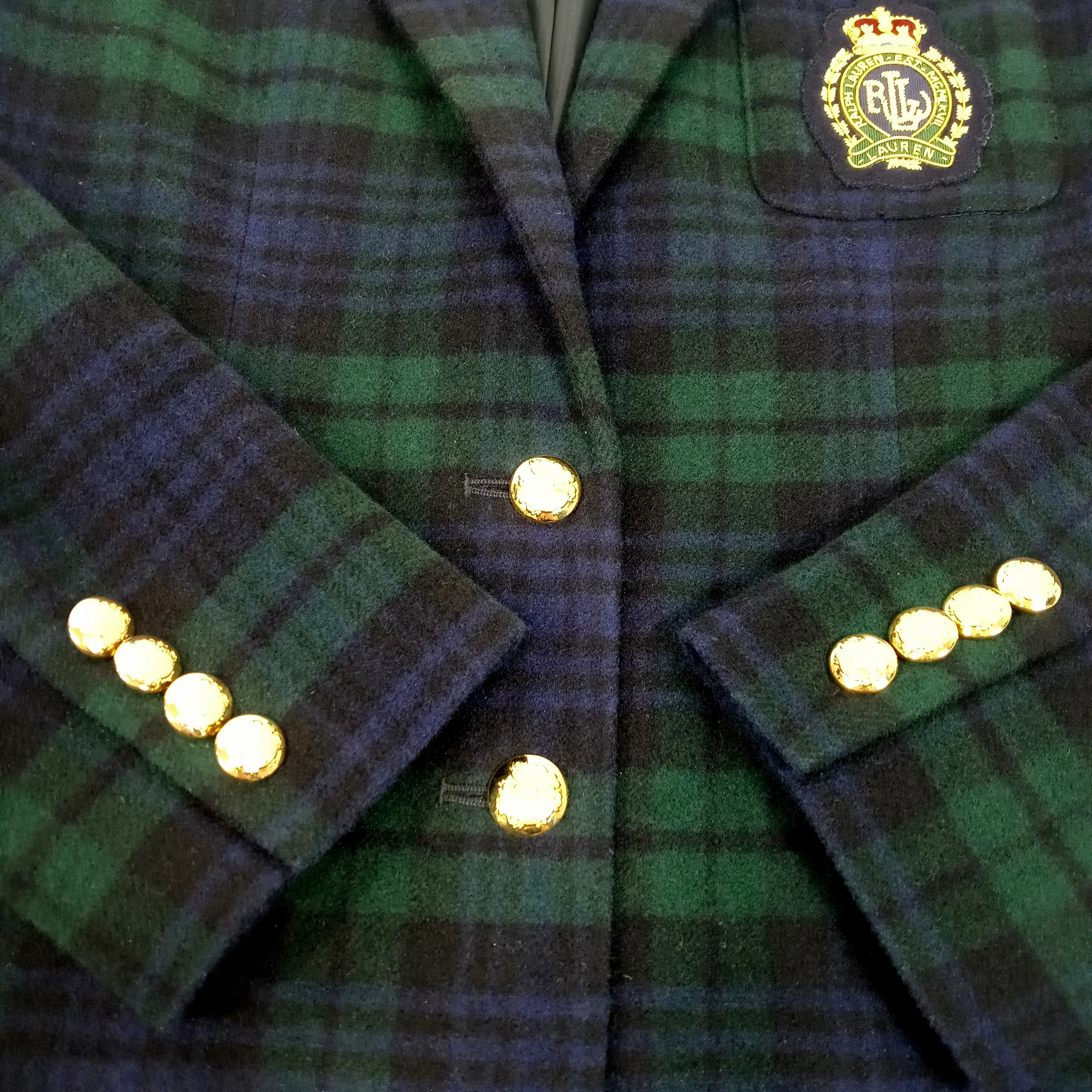 90s Black Watch Plaid Crest Pocket Cashmere Blazer By Ralph Lauren - Image 6