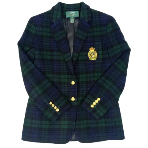 90s Black Watch Plaid Crest Pocket Cashmere Blazer By Ralph Lauren - Image 8
