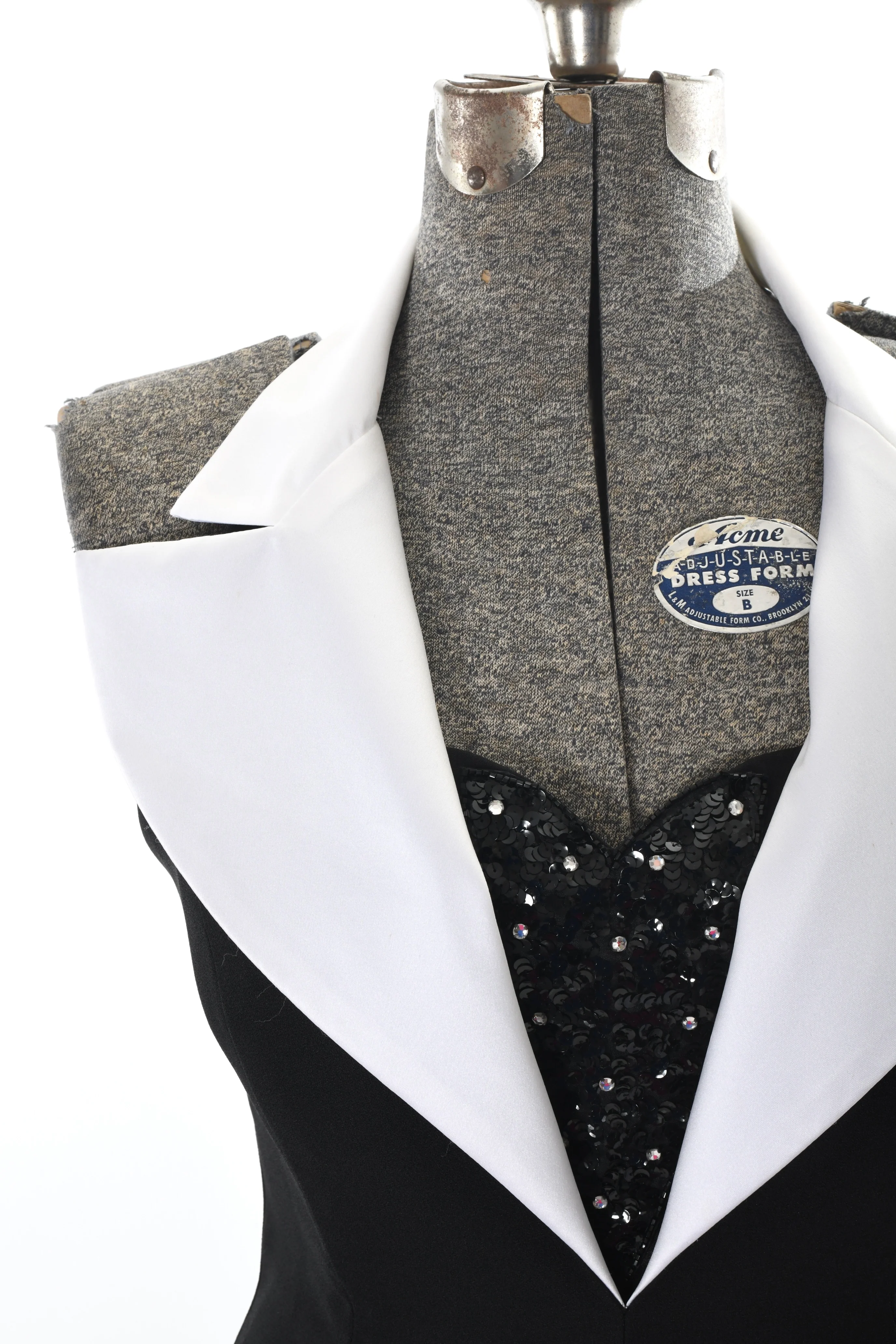 90s Black White Wide Satin Tuxedo Lapel Black Tie Gown By Tonight - Image 5