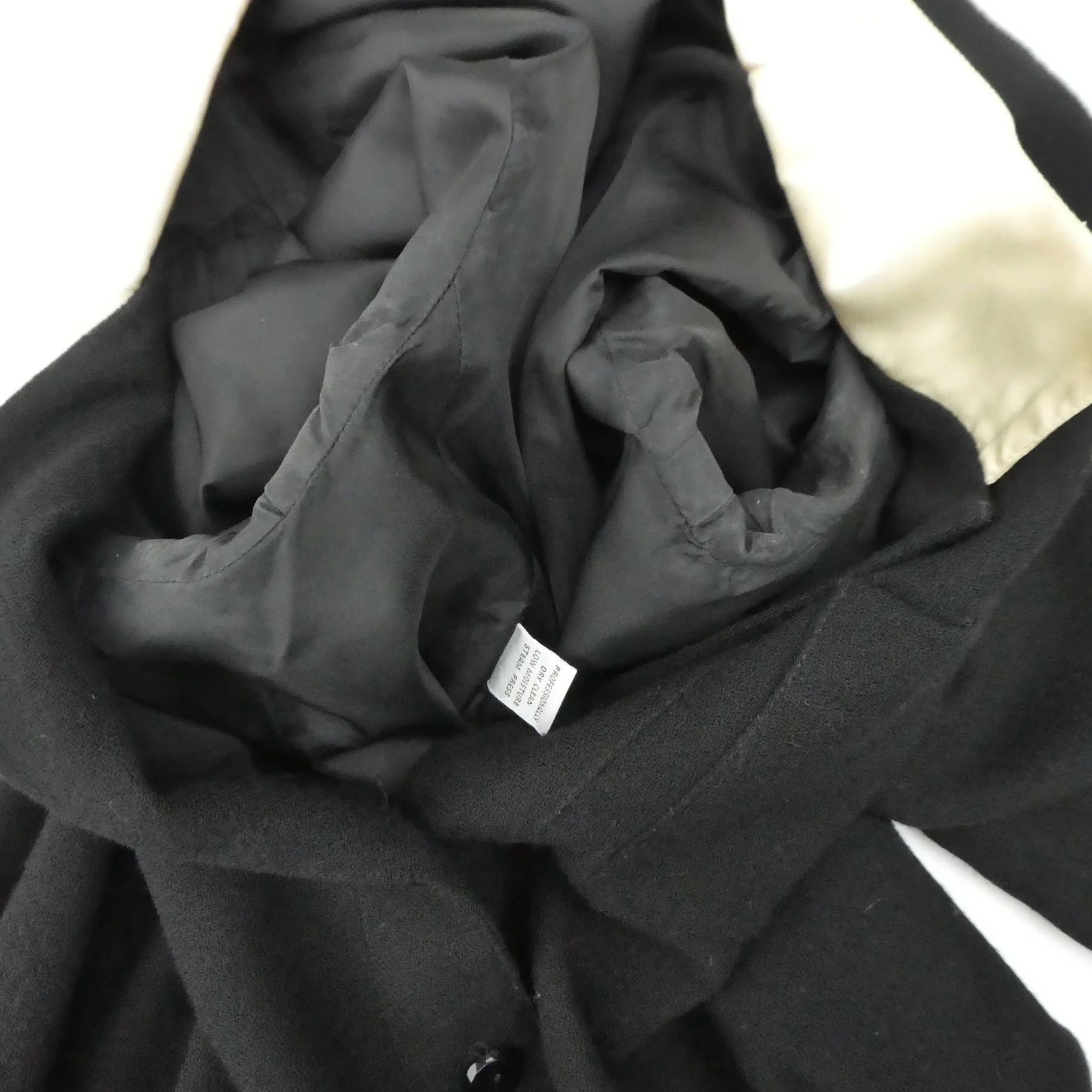 90s Black Wool Shift Dress Henley Satin Collar Cuffs 6 By Anne Klein - Image 5