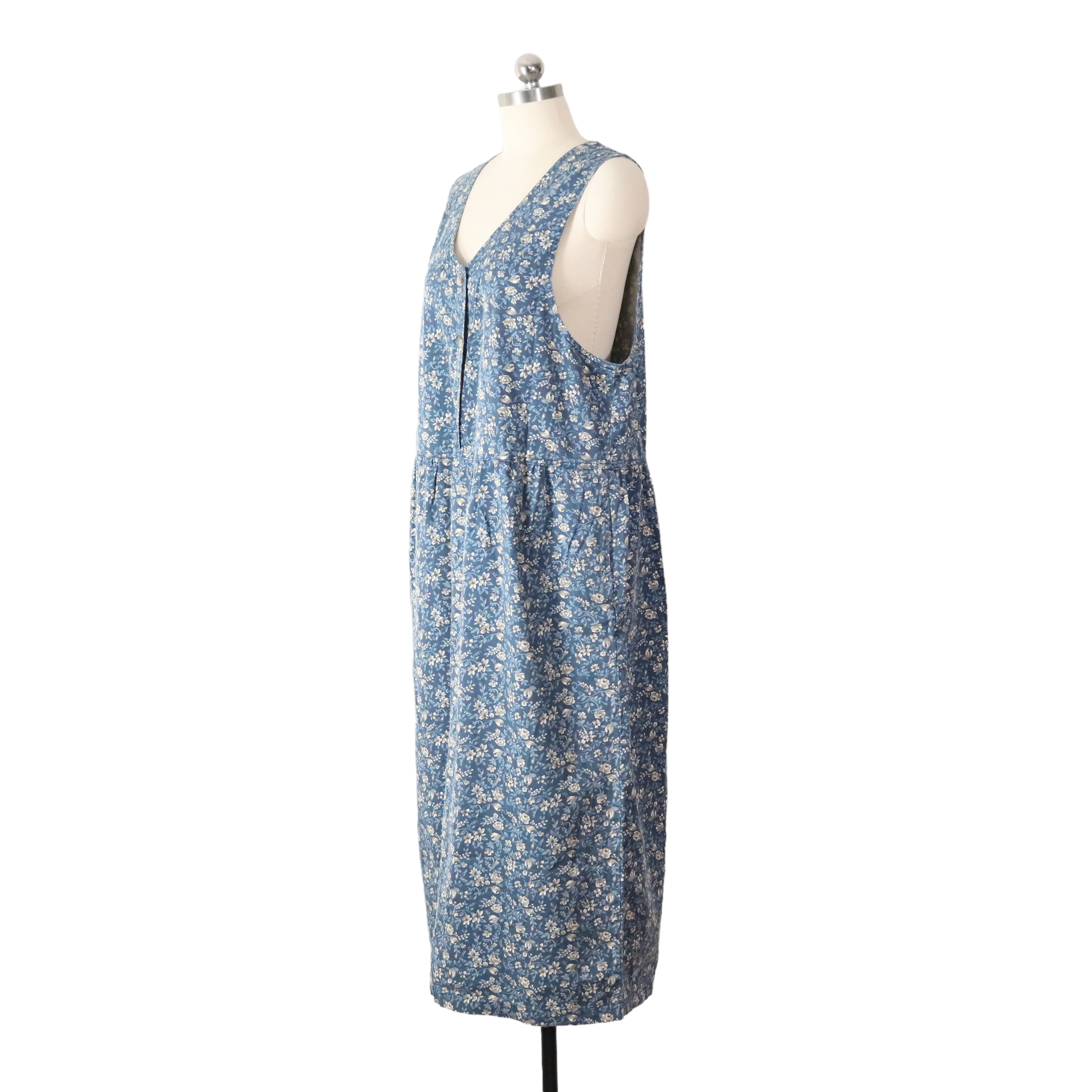 90s Blue Floral Cotton Canvas Pinafore Jumper Dress By Truly Yours Sport - Image 4
