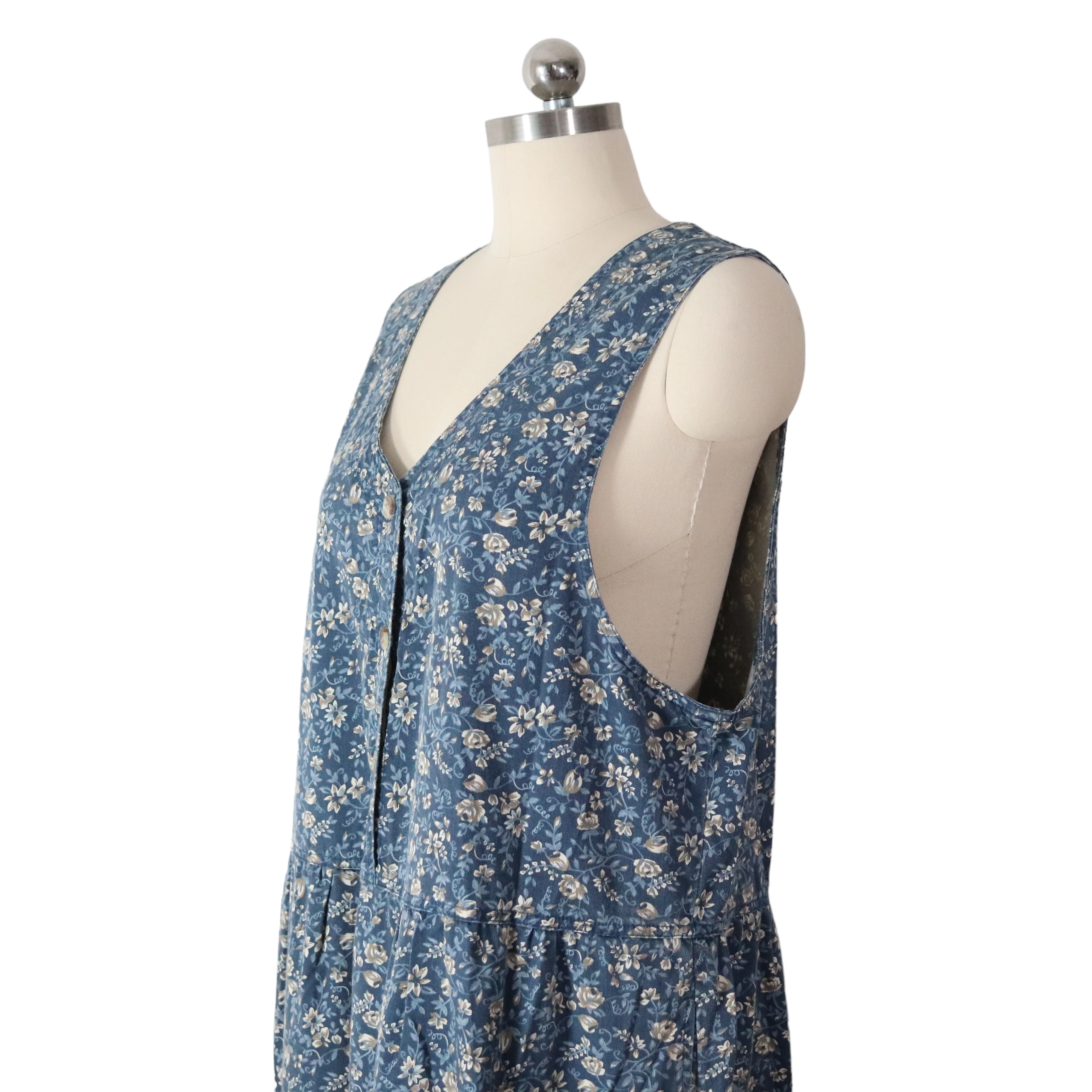 90s Blue Floral Cotton Canvas Pinafore Jumper Dress By Truly Yours Sport - Image 5
