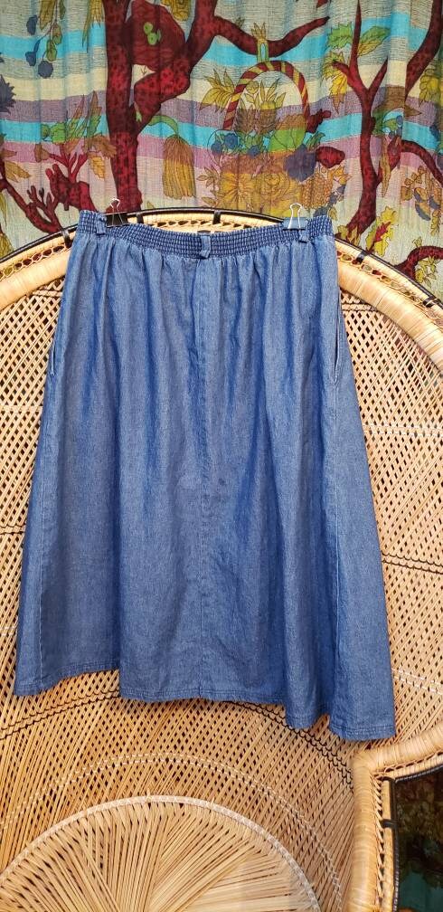 90s Blue Jean Skirt with Button Front Md/lg by Napa Valley Petites, - Image 6