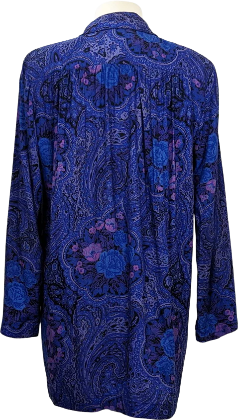 90s Blue Purple Pink Floral German Rayon Jacket By Carole Little for Saint-Tropez West - Image 2
