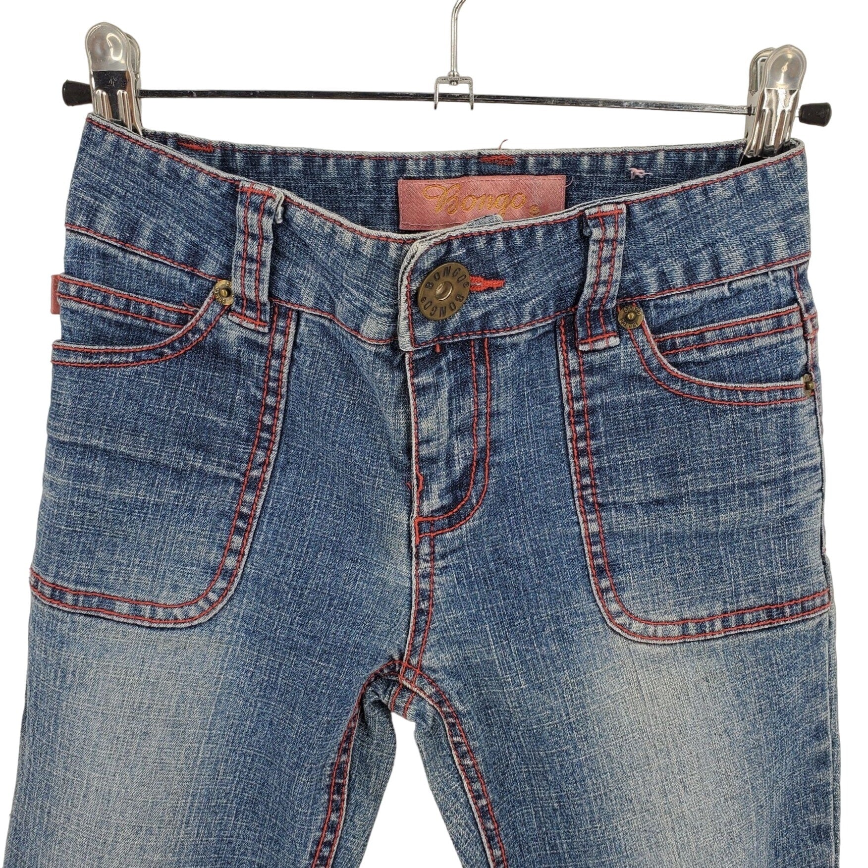 90s Blue Ramie Blend Embroidered Flare Jeans By Bongo - Image 3