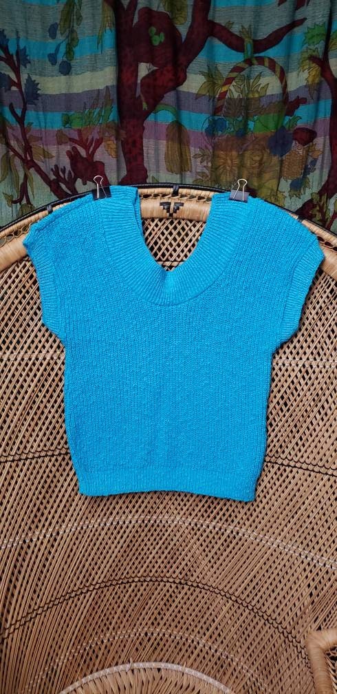 90s Blue Short Sleeve Sweater Sm by Adele Knitwear - Image 2