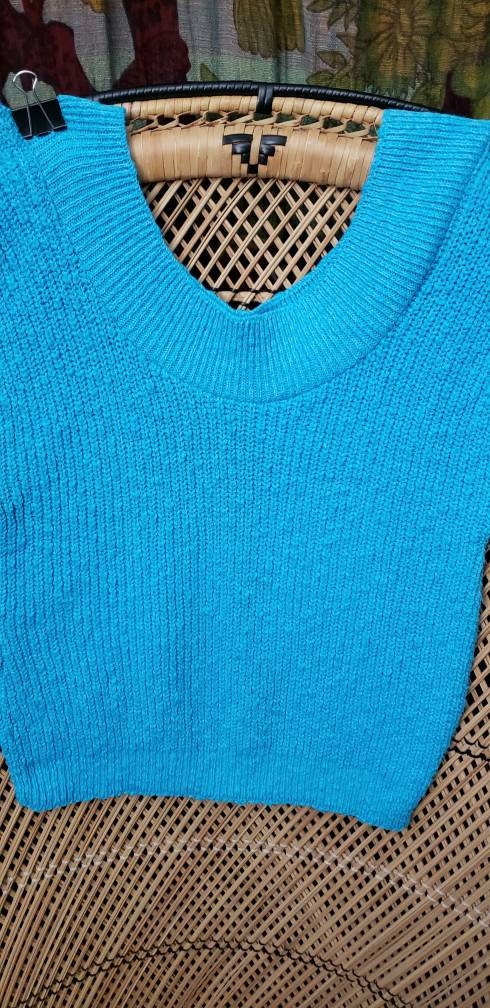 90s Blue Short Sleeve Sweater Sm by Adele Knitwear - Image 5