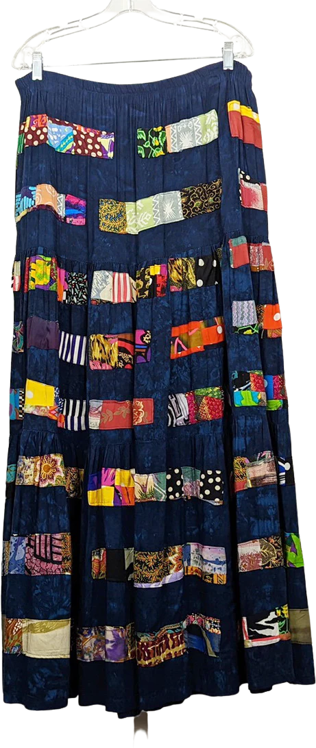 90s Blue Tie Dye Patchwork Tiered Maxi Skirt By Nativewear Designs