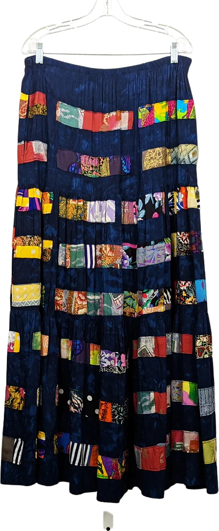 90s Blue Tie Dye Patchwork Tiered Maxi Skirt By Nativewear Designs - Image 2