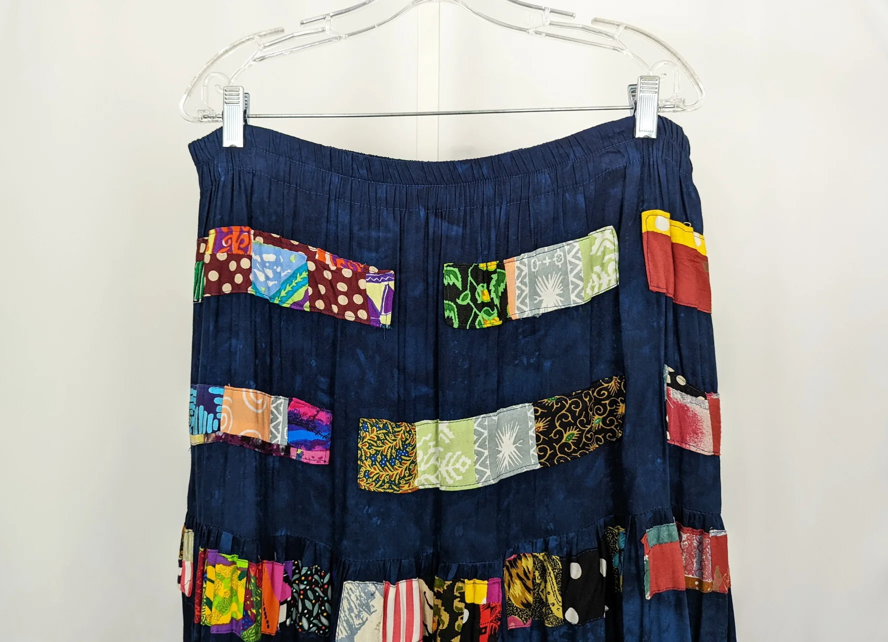 90s Blue Tie Dye Patchwork Tiered Maxi Skirt By Nativewear Designs - Image 3