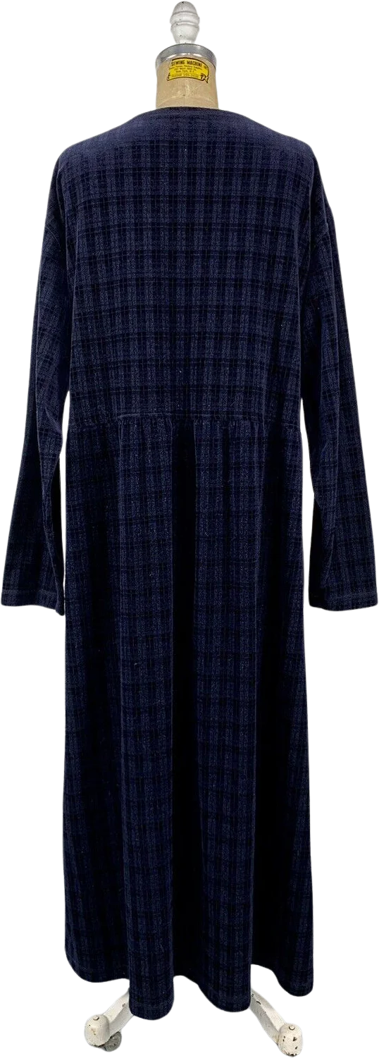 90s Blue Velour Plaid Long Sleeve Empire Waist Dress - Image 2
