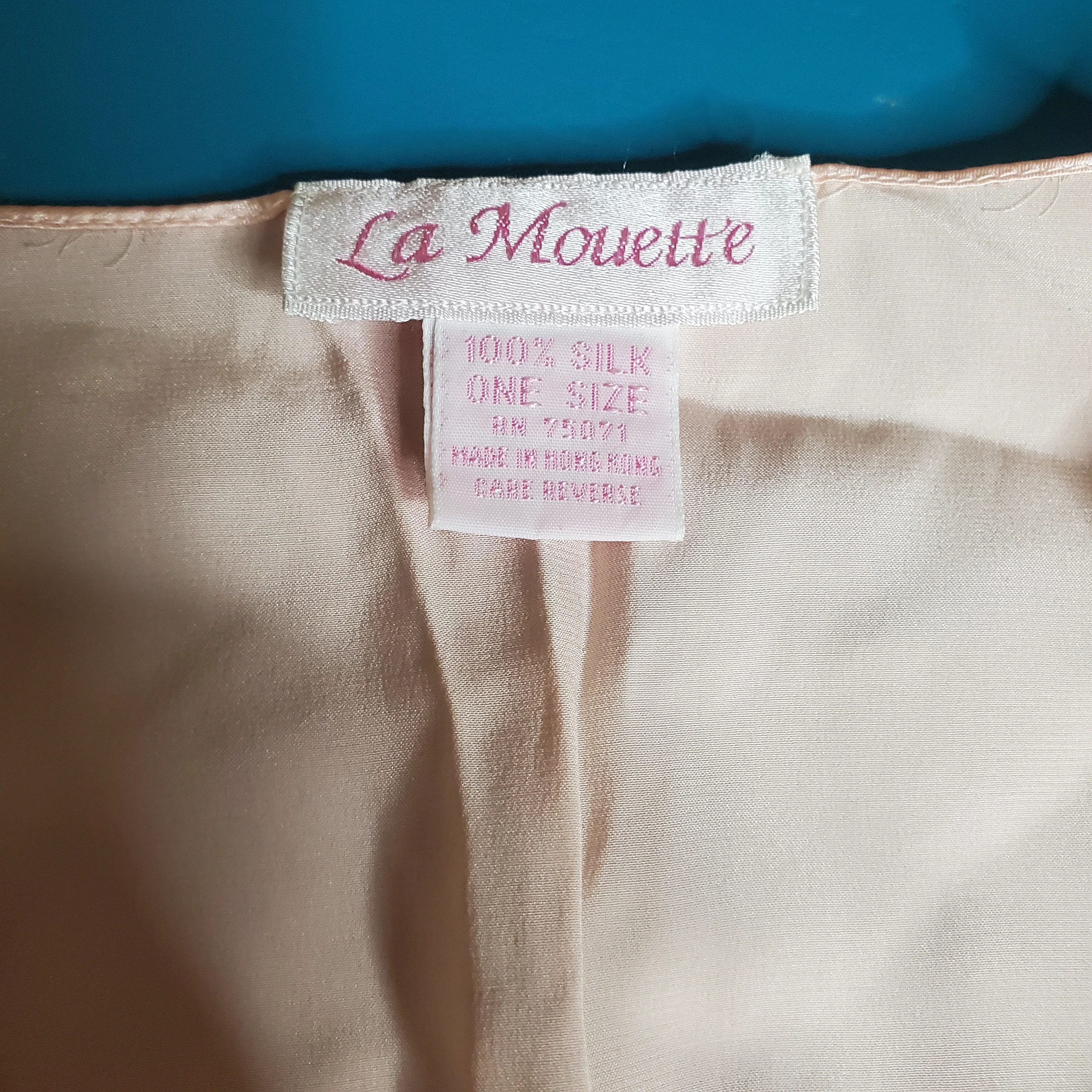 90s Blush Pink 100% Silk Lace Trim Dressing Robe By La Mouette - Image 3