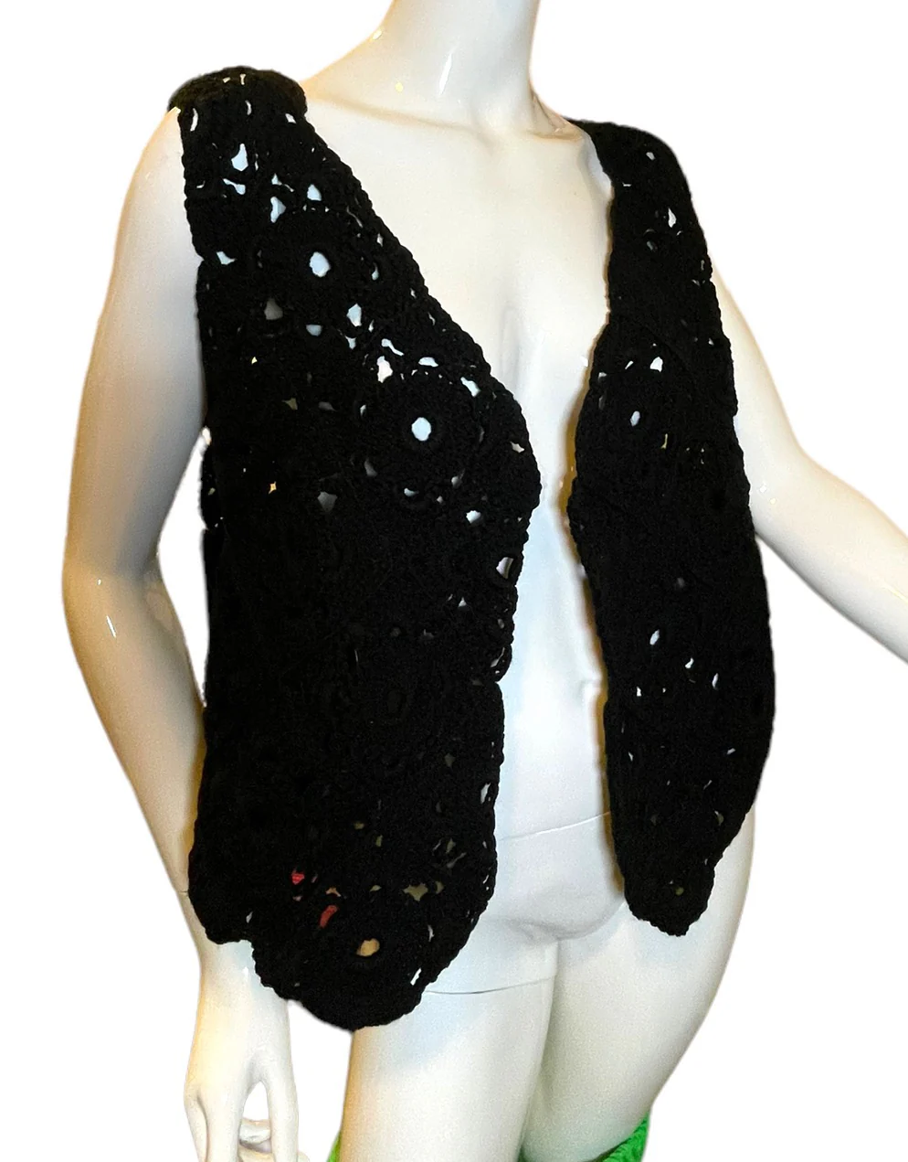 90s Boho Crochet Sleeveless Sweater Vest Handcrafted - Image 4