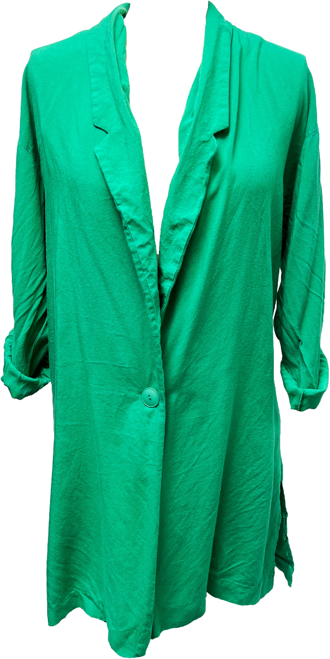 90s Bold Green Long Line Low Cut Shirt Blazer By Norton & Company