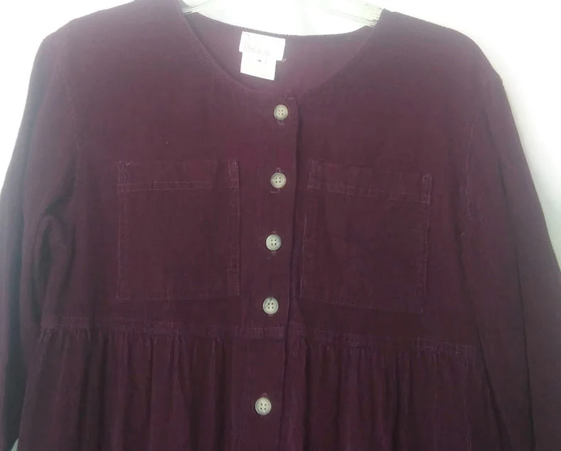 90s Bordeaux Purple Corduroy Midi Shirt Dress By Moda International - Image 3