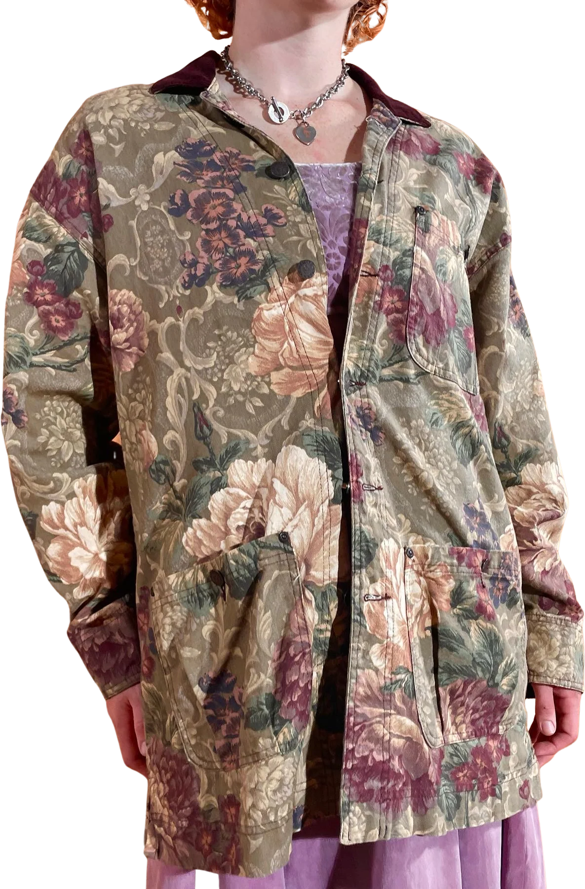 90s Botanical Baroque Floral Sepia Print Garden Coat By Smith & Hawken