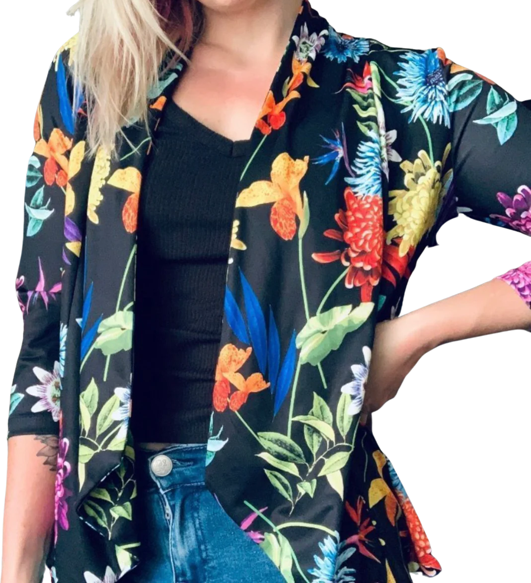 90s Bright Colorful Floral Print Blazer Top by Slinky Brand