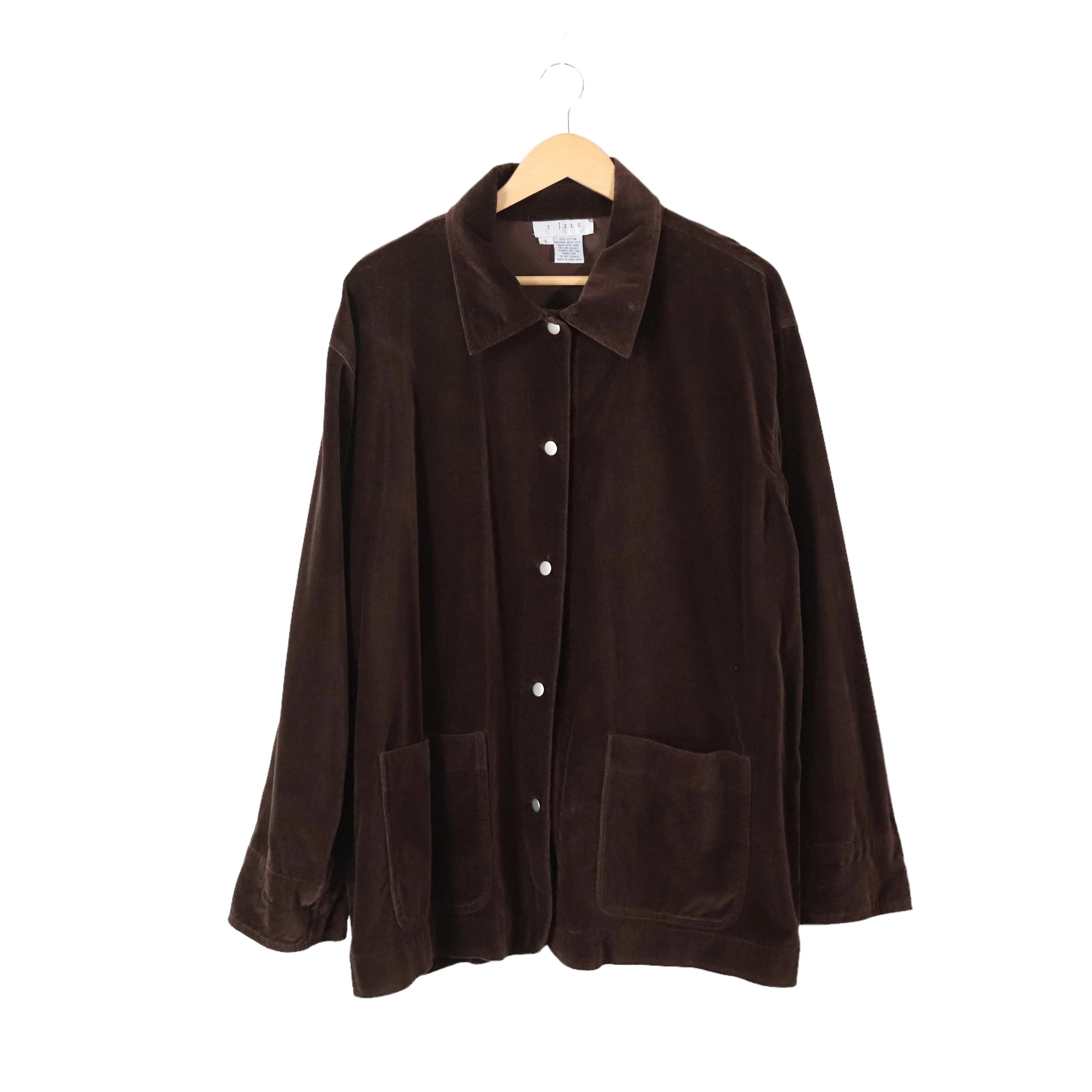 90s Brown 100% Cotton Velvet Boxy Unstructured Jacket By J.jill - Image 5