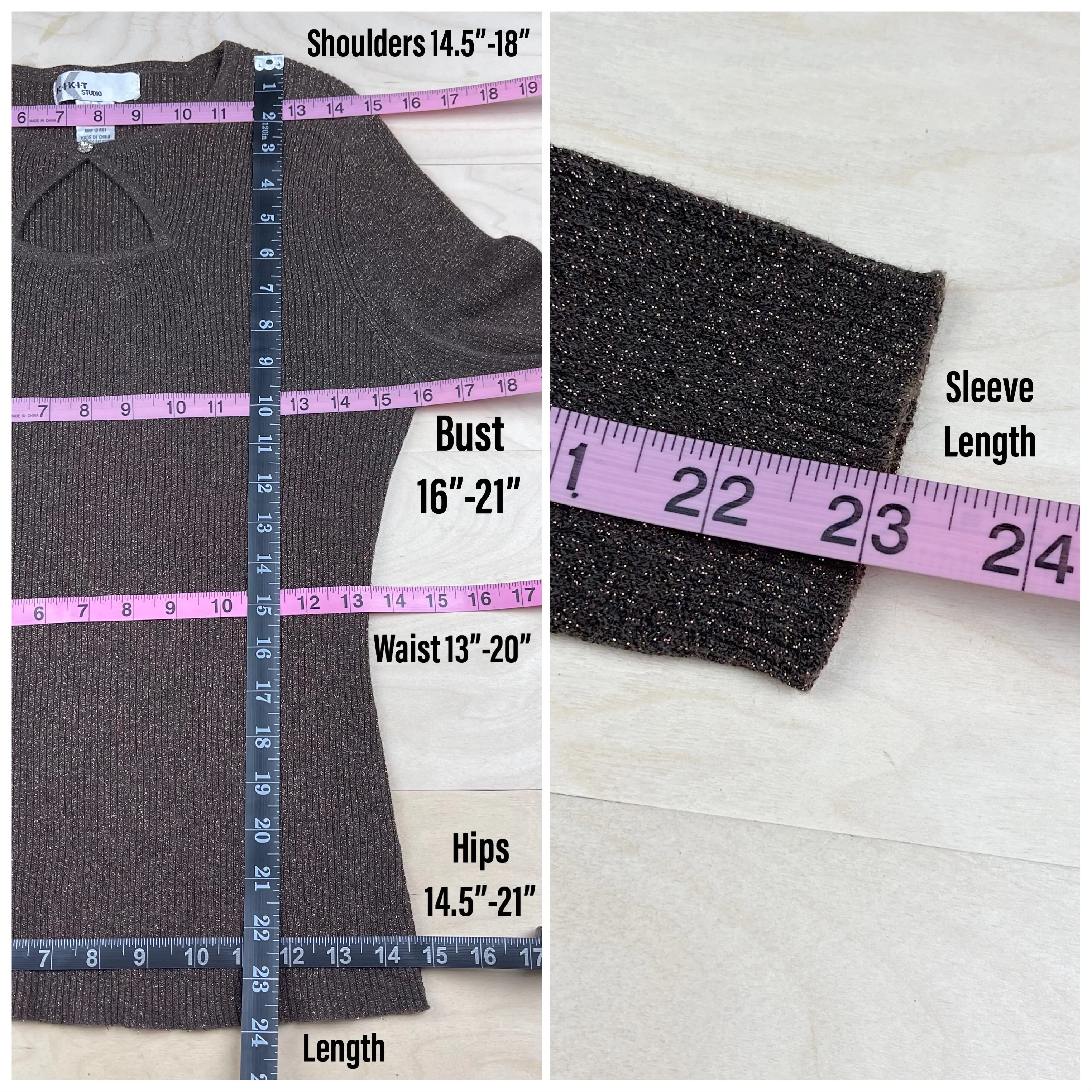 90s Brown Copper Lurex Rib Knit Keyhole Cutout Sweater By Kikit Studio - Image 7