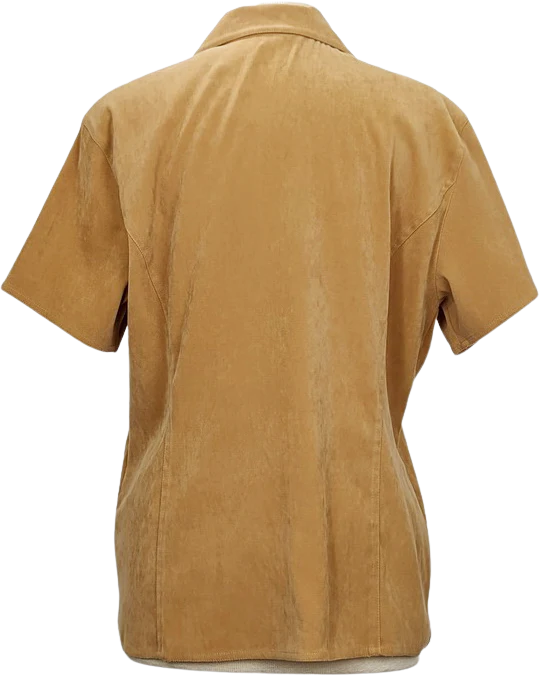 90s Brown Faux Suede Short Sleeve Blouse By Talbots - Image 2