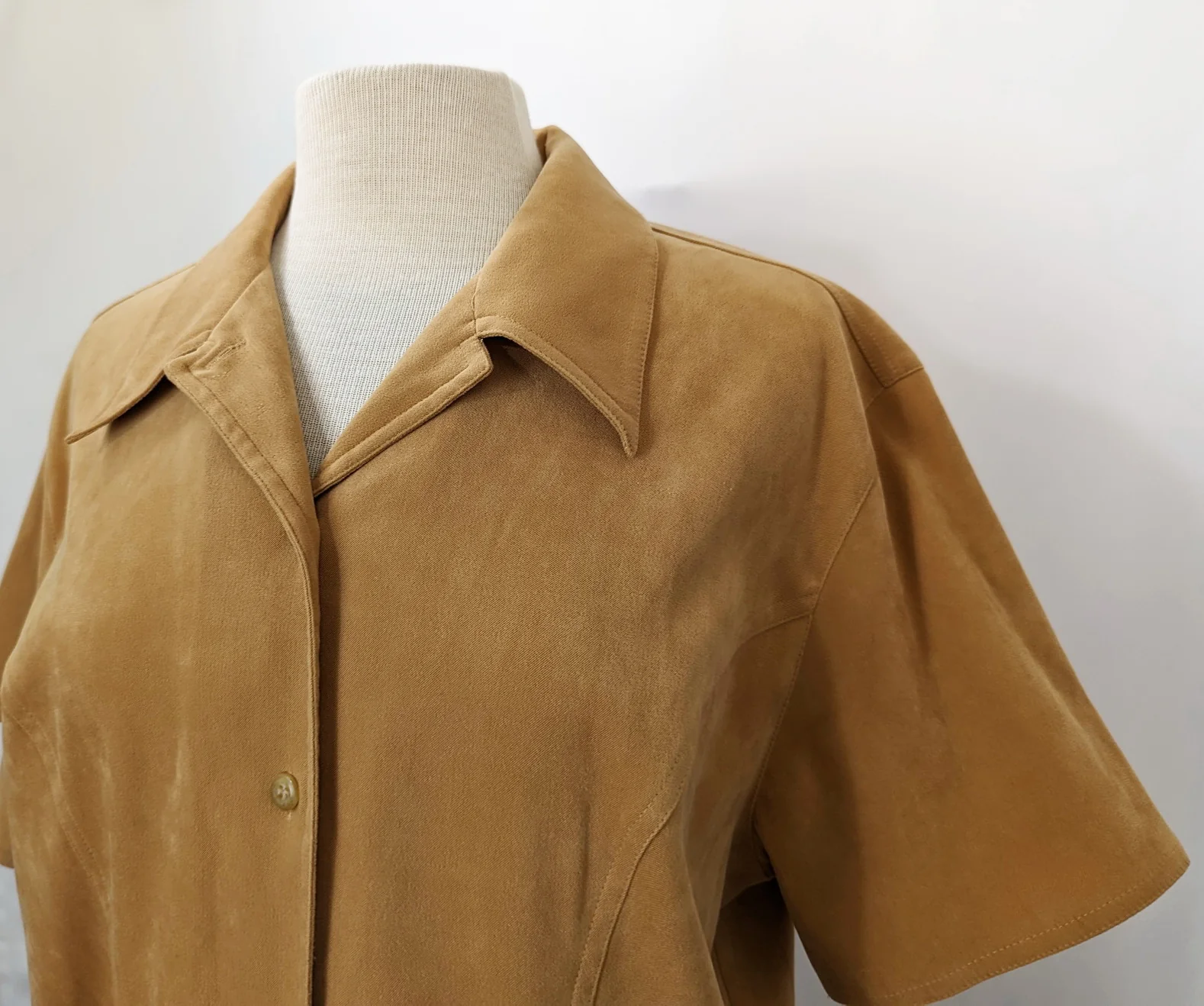 90s Brown Faux Suede Short Sleeve Blouse By Talbots - Image 5