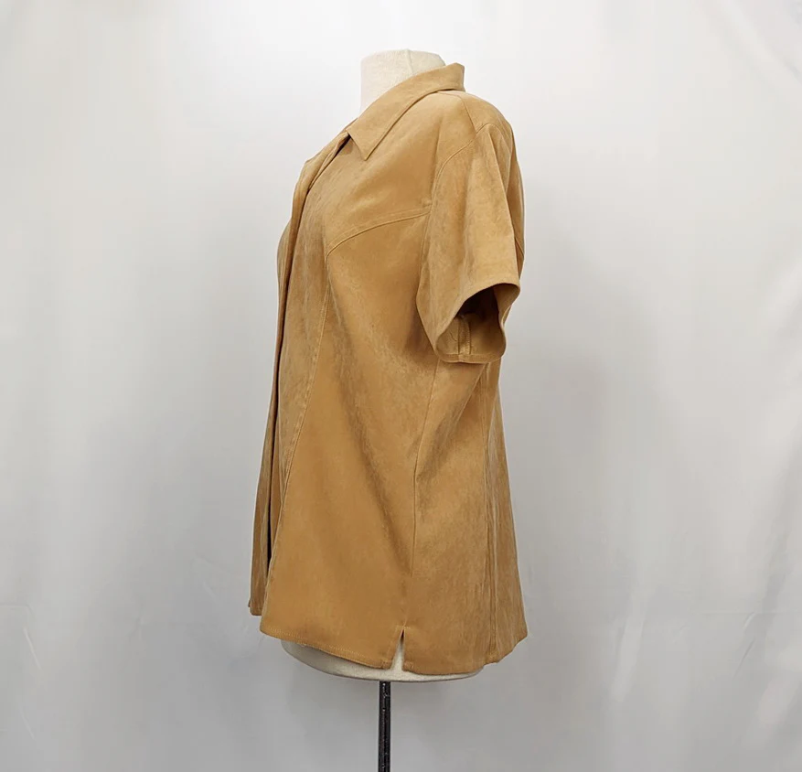 90s Brown Faux Suede Short Sleeve Blouse By Talbots - Image 6