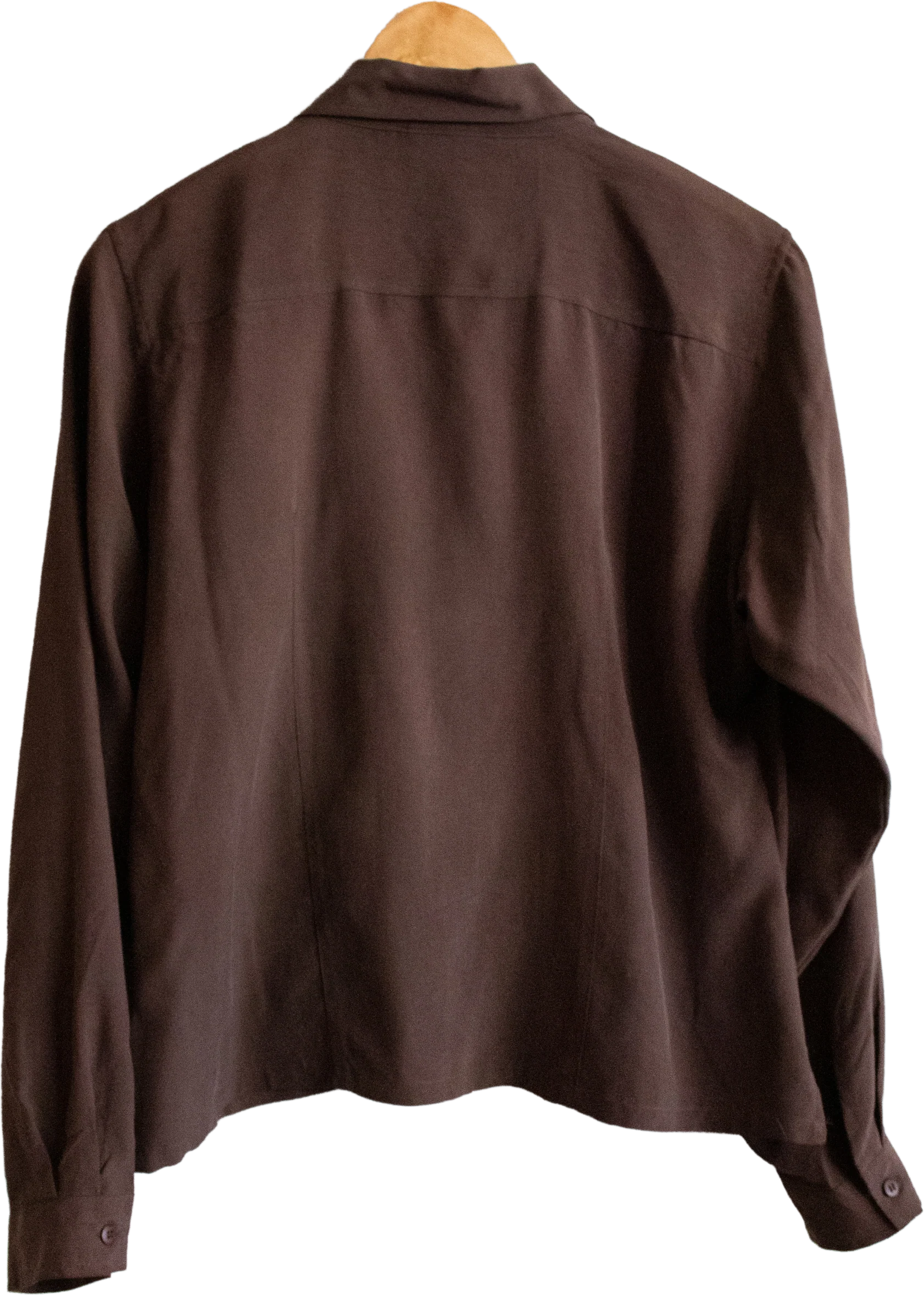 90s Brown Silk Button Up Blouse Medium Large - Image 2
