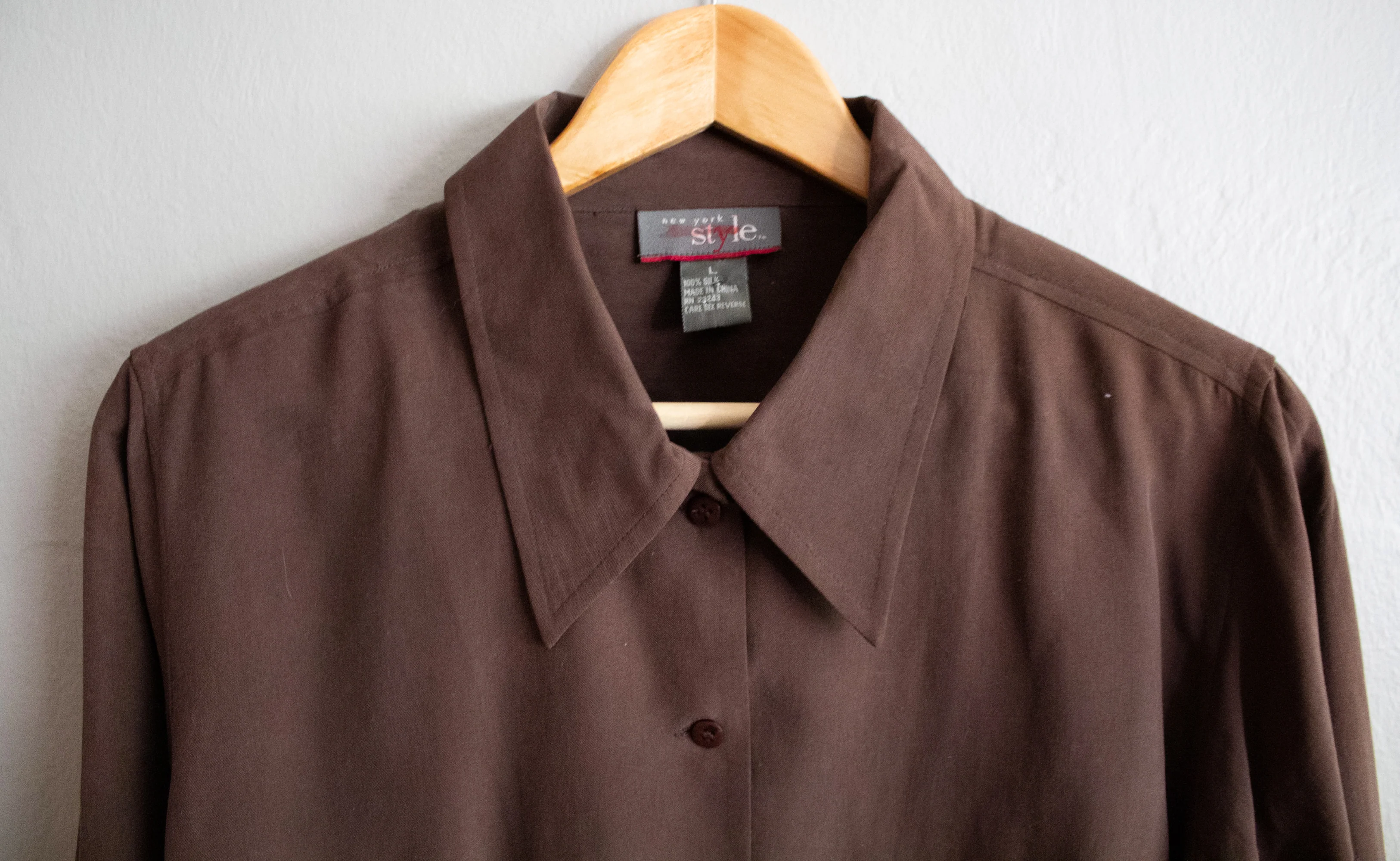 90s Brown Silk Button Up Blouse Medium Large - Image 3