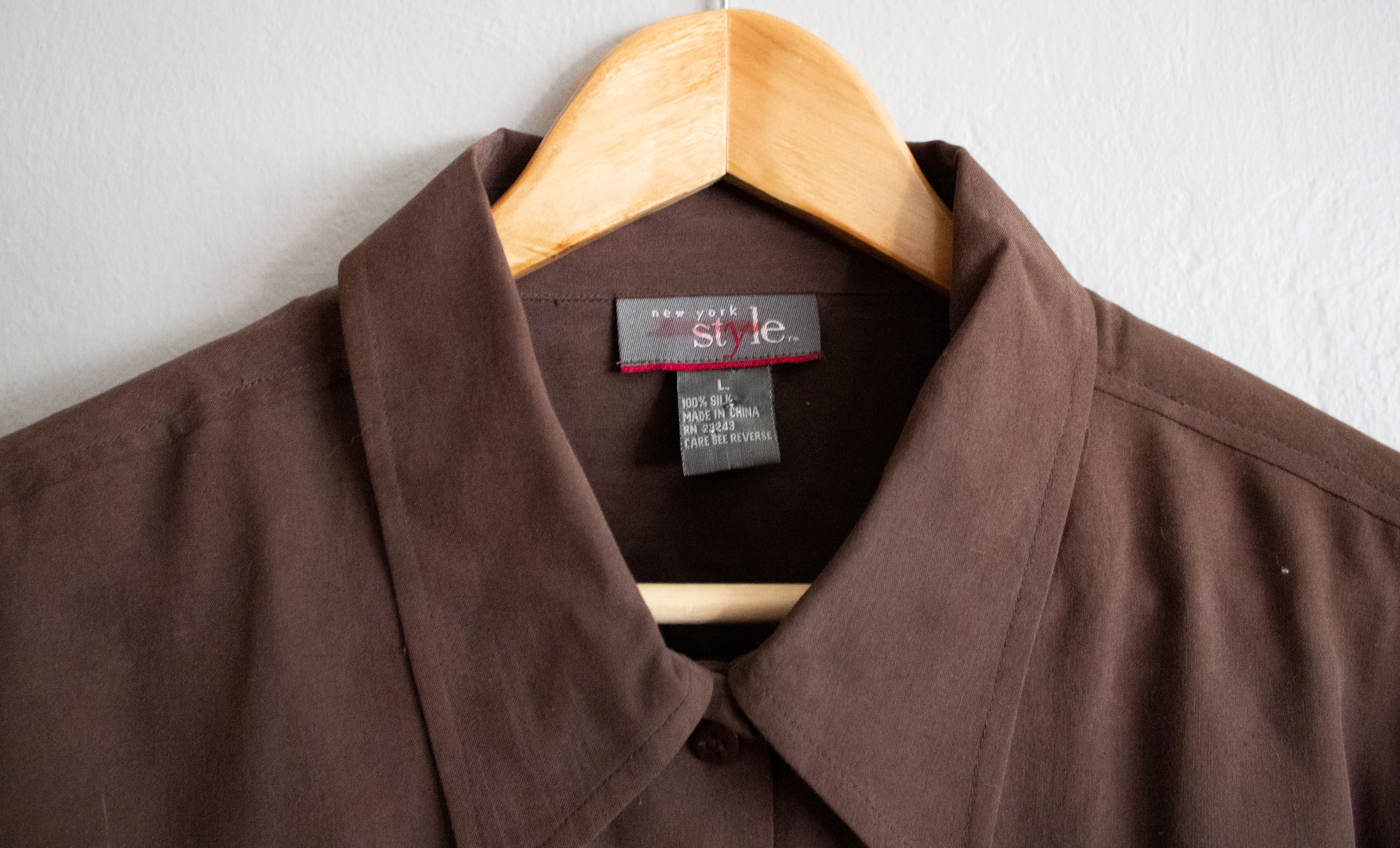 90s Brown Silk Button Up Blouse Medium Large - Image 5