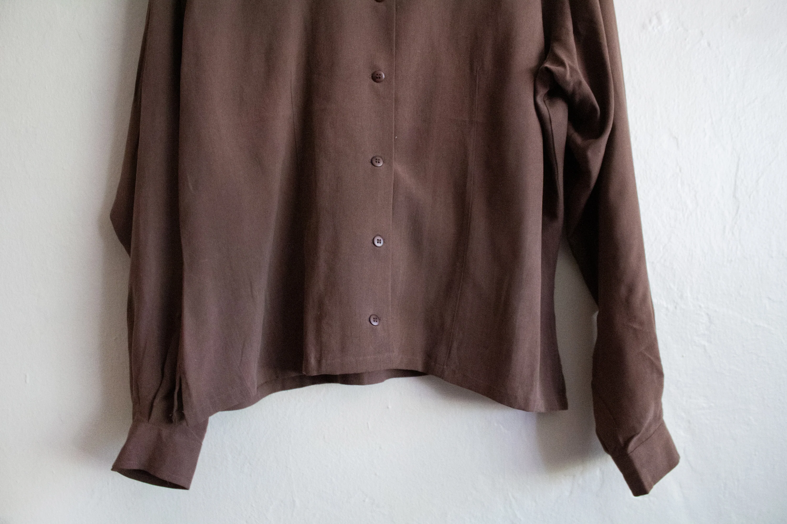 90s Brown Silk Button Up Blouse Medium Large - Image 6