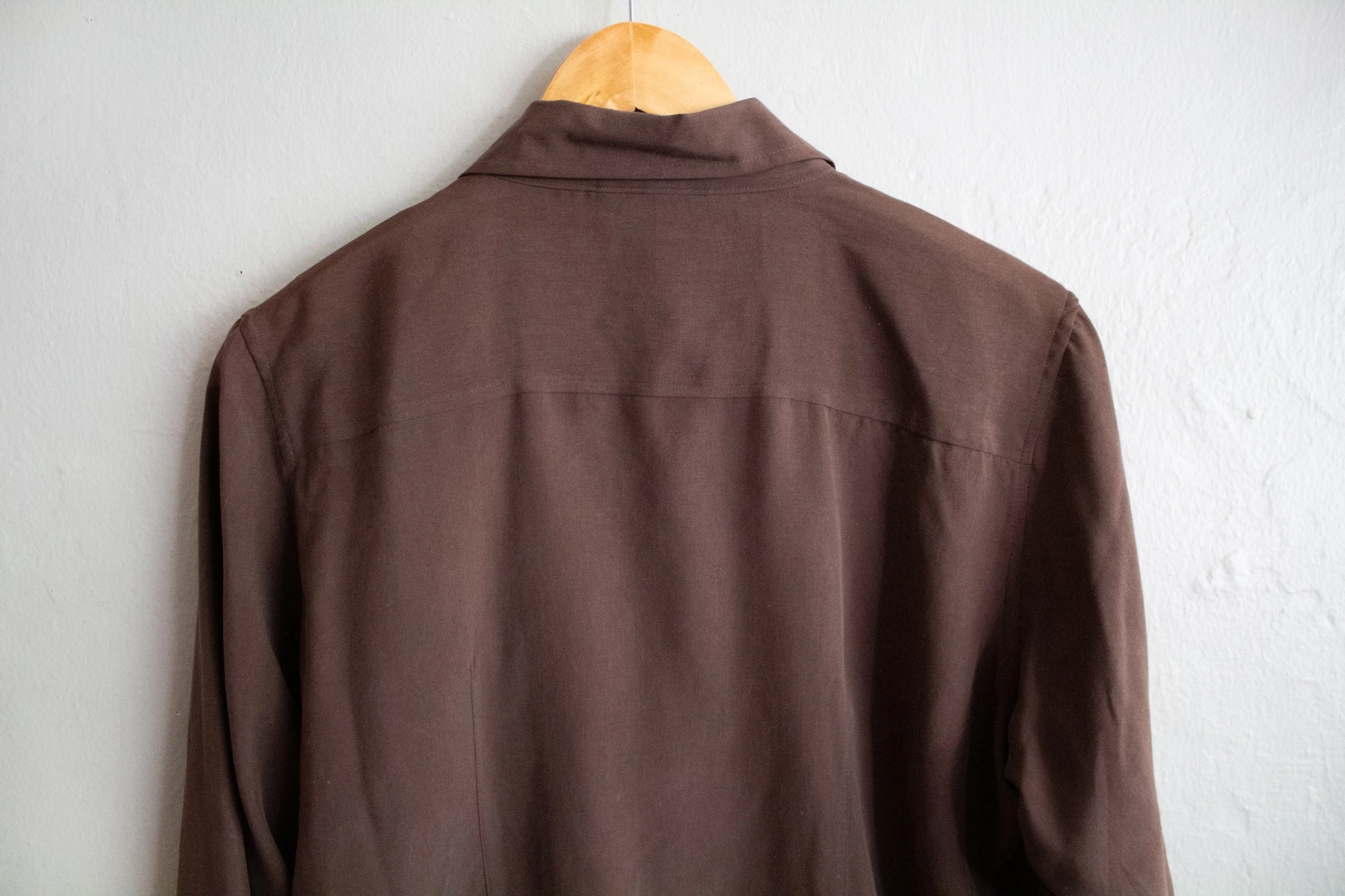 90s Brown Silk Button Up Blouse Medium Large - Image 7