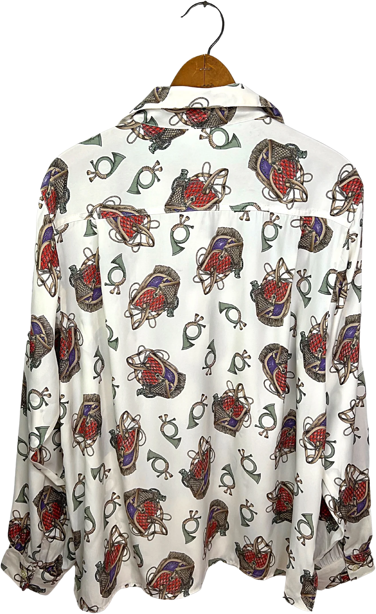 90s Bugle Satchel Print Silky Blouse By Alfred Dunner - Image 2