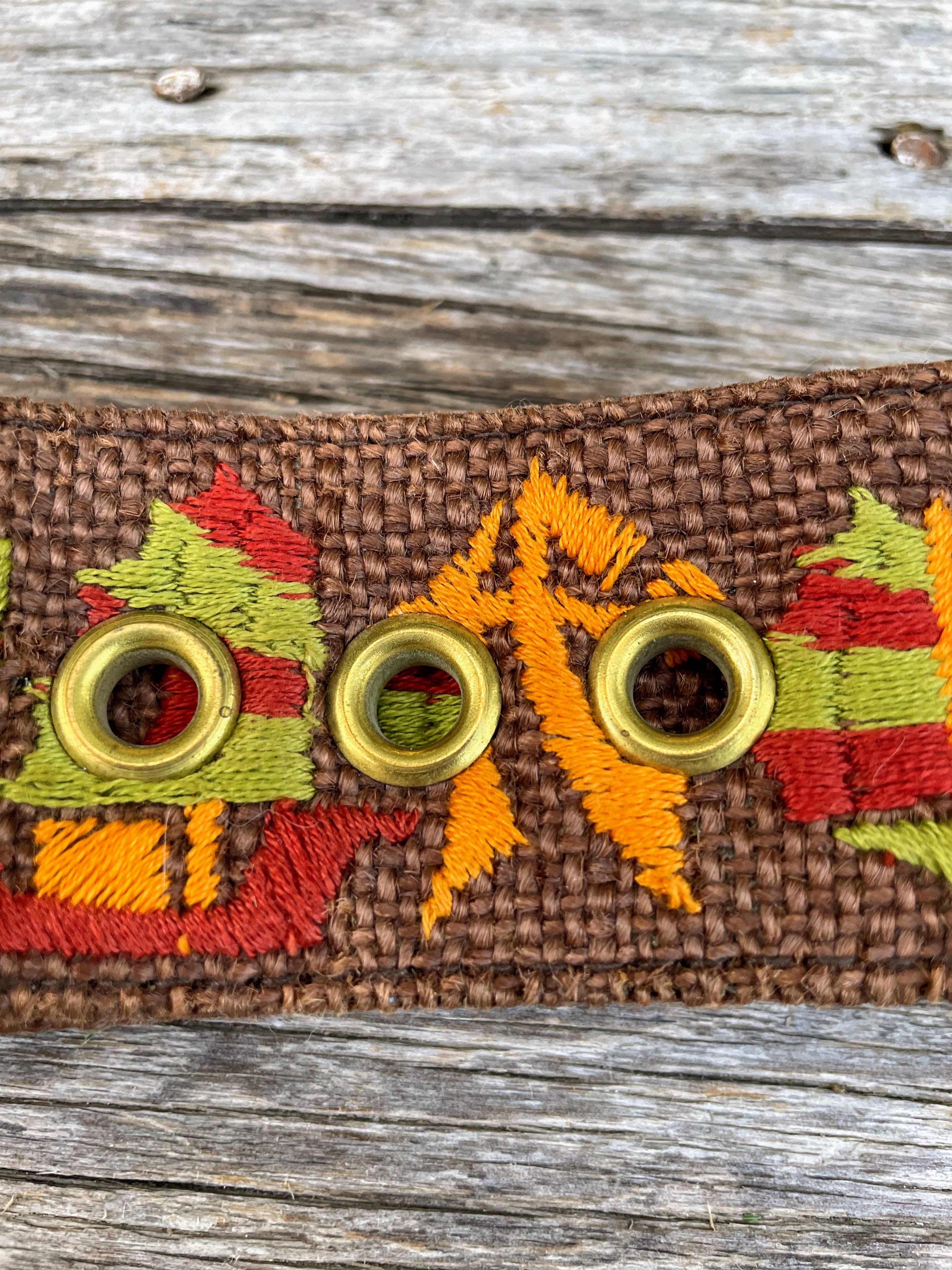 90s Burlap Wide Belt Embroidered Letters Ships - Image 9